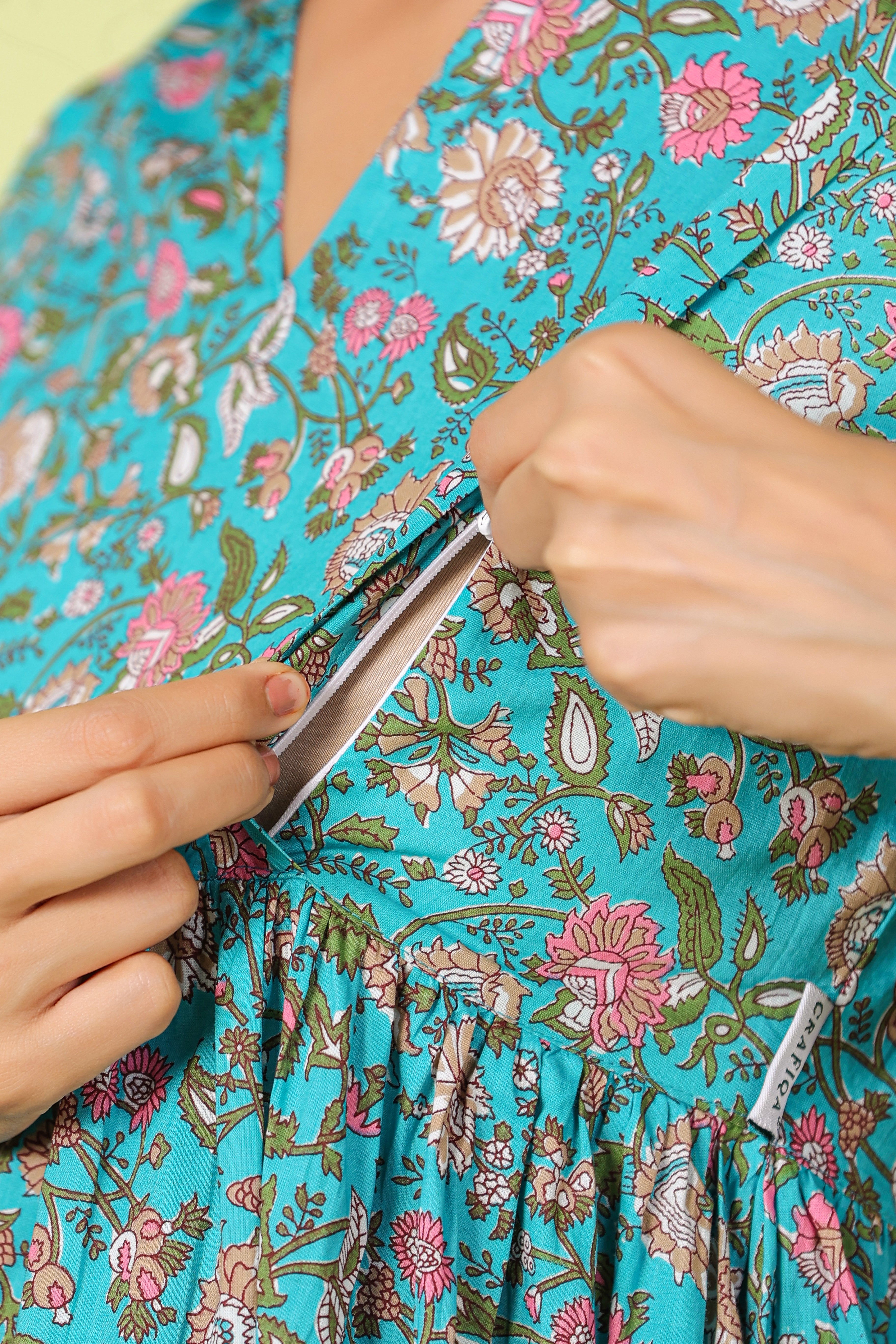 Tiffany Blue Floral Cotton Maternity - Nursing Dress