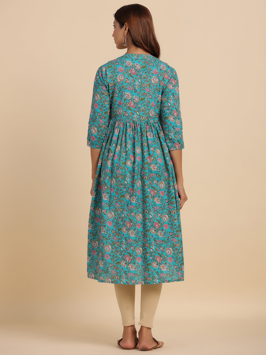 Tiffany Blue Floral Cotton Maternity - Nursing Kurta