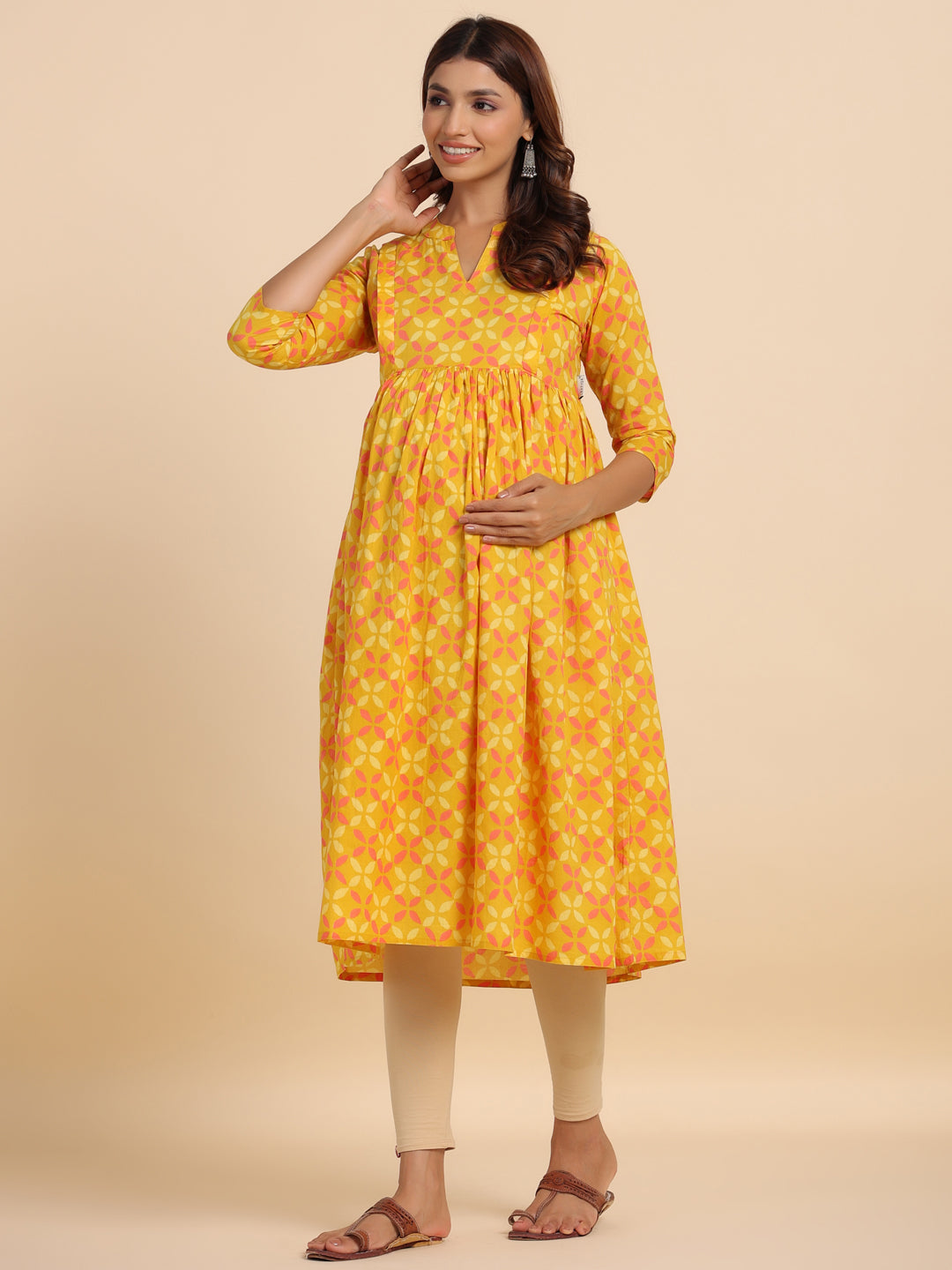 Titanium Abstract Cotton Maternity - Nursing Kurta