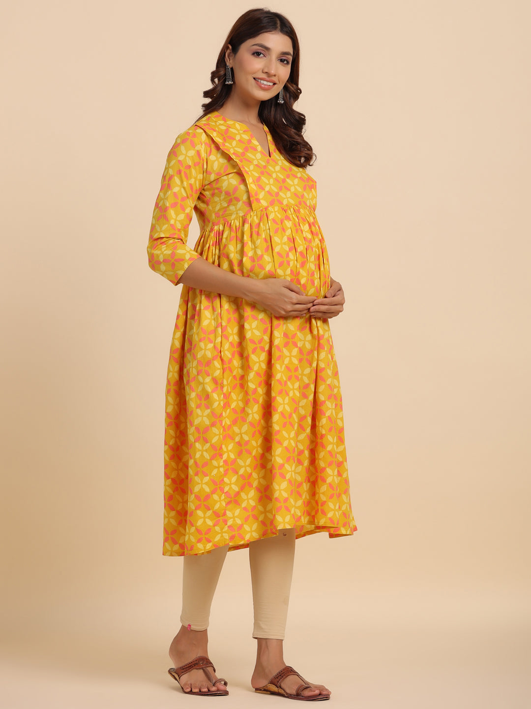 Titanium Abstract Cotton Maternity - Nursing Kurta