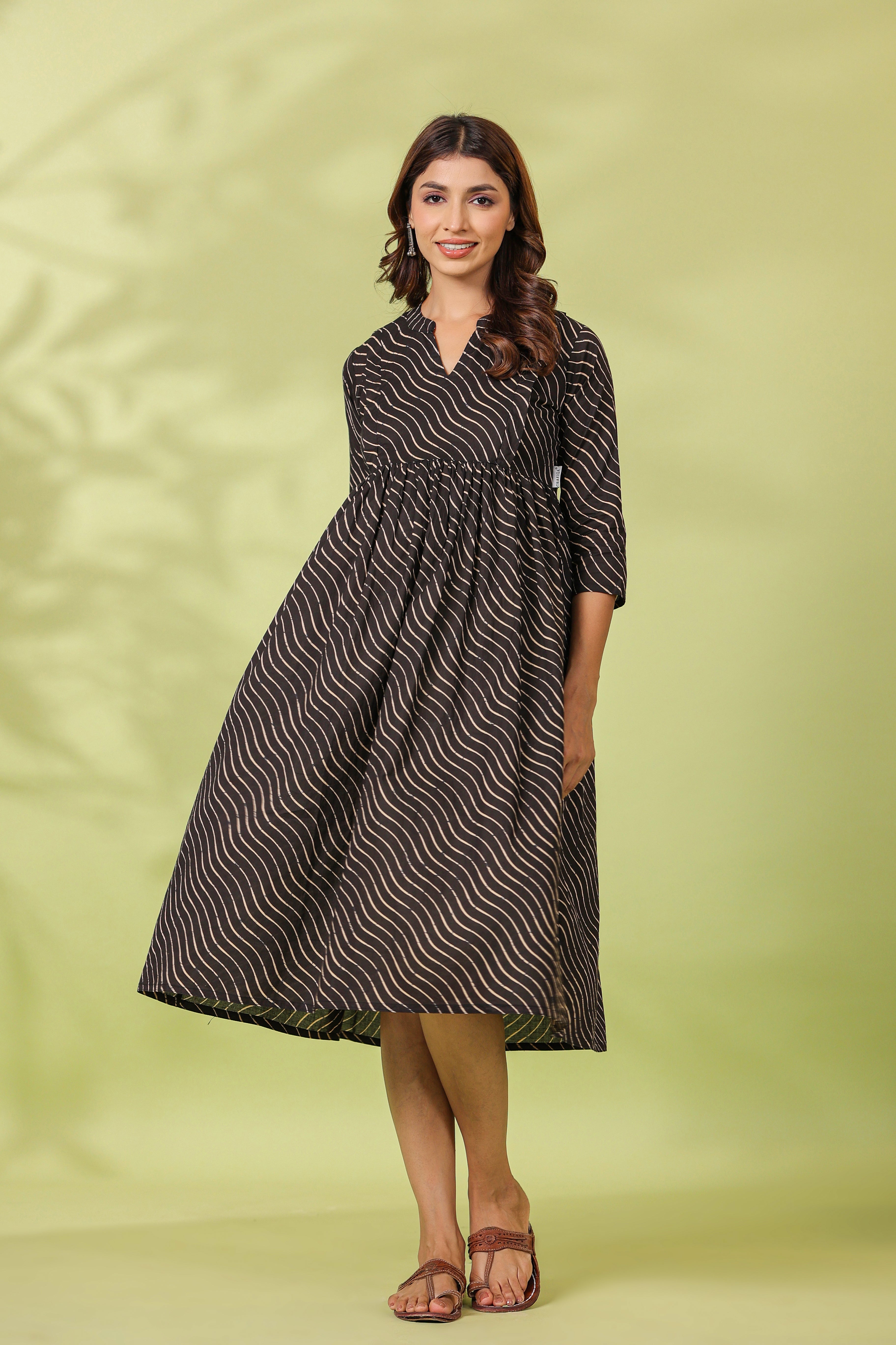 Black Pretty Wave Cotton Maternity - Nursing Dress