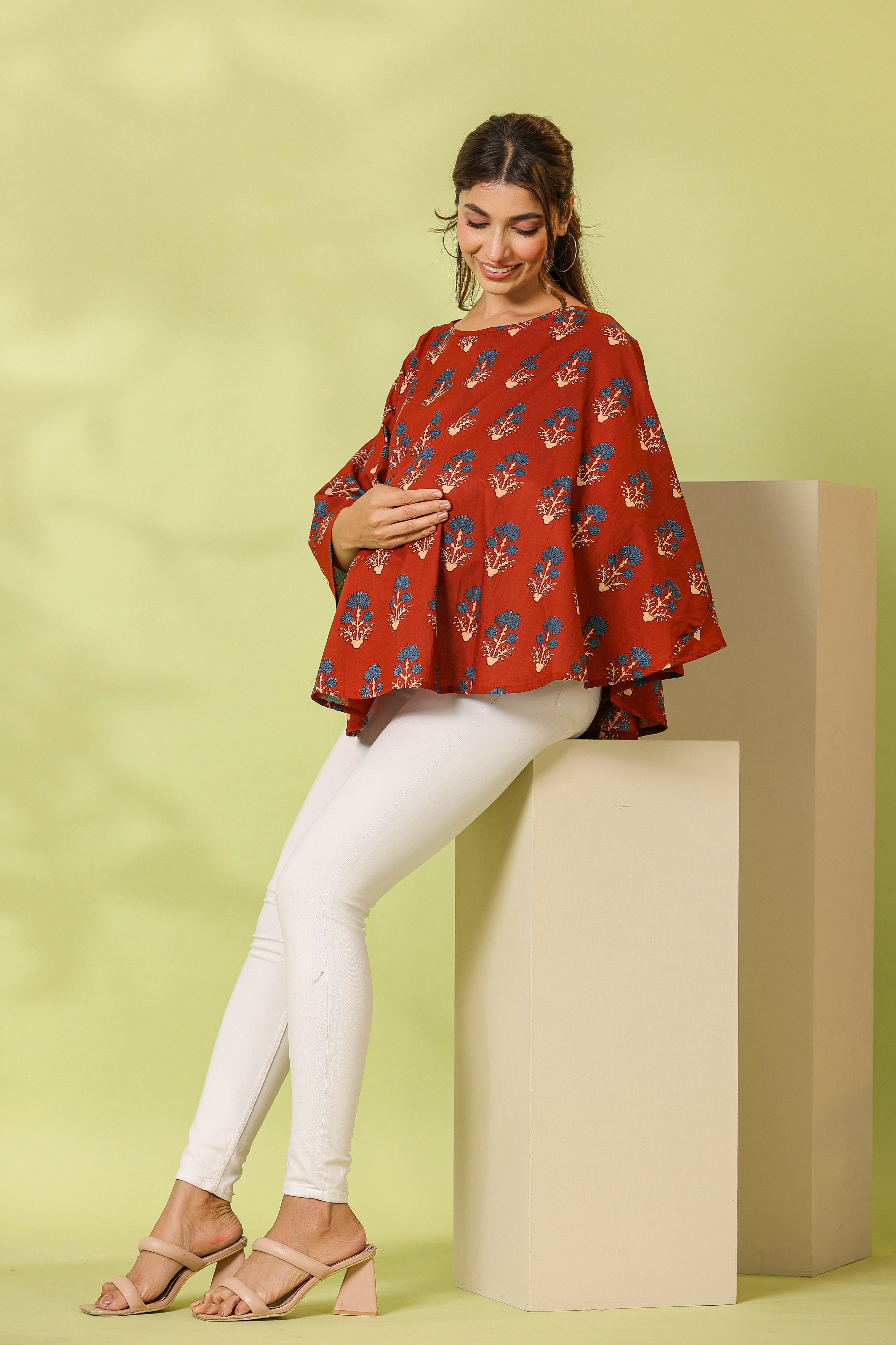 Burnt Maroon Boota Cotton Nursing Cover (One-Size)
