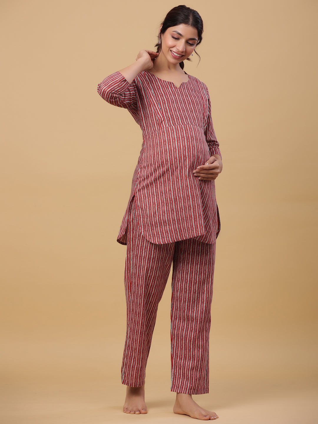 Shiraz Lines Cotton Maternity - Nursing Co-ord Set