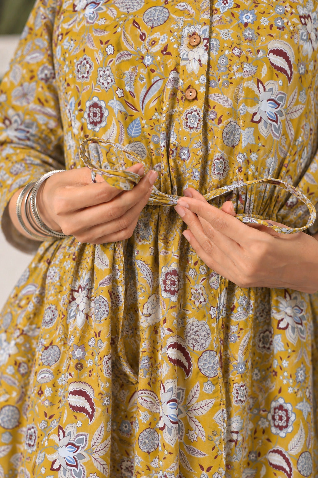 Wildflower Gold Cotton Maternity - Nursing Kaftan ( One-Size )