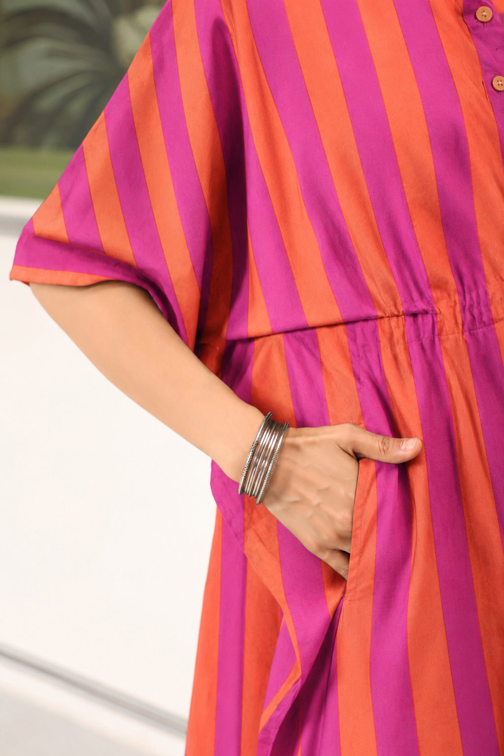 Rani Coral Stripes Cotton Maternity - Nursing Kaftan ( One-Size )