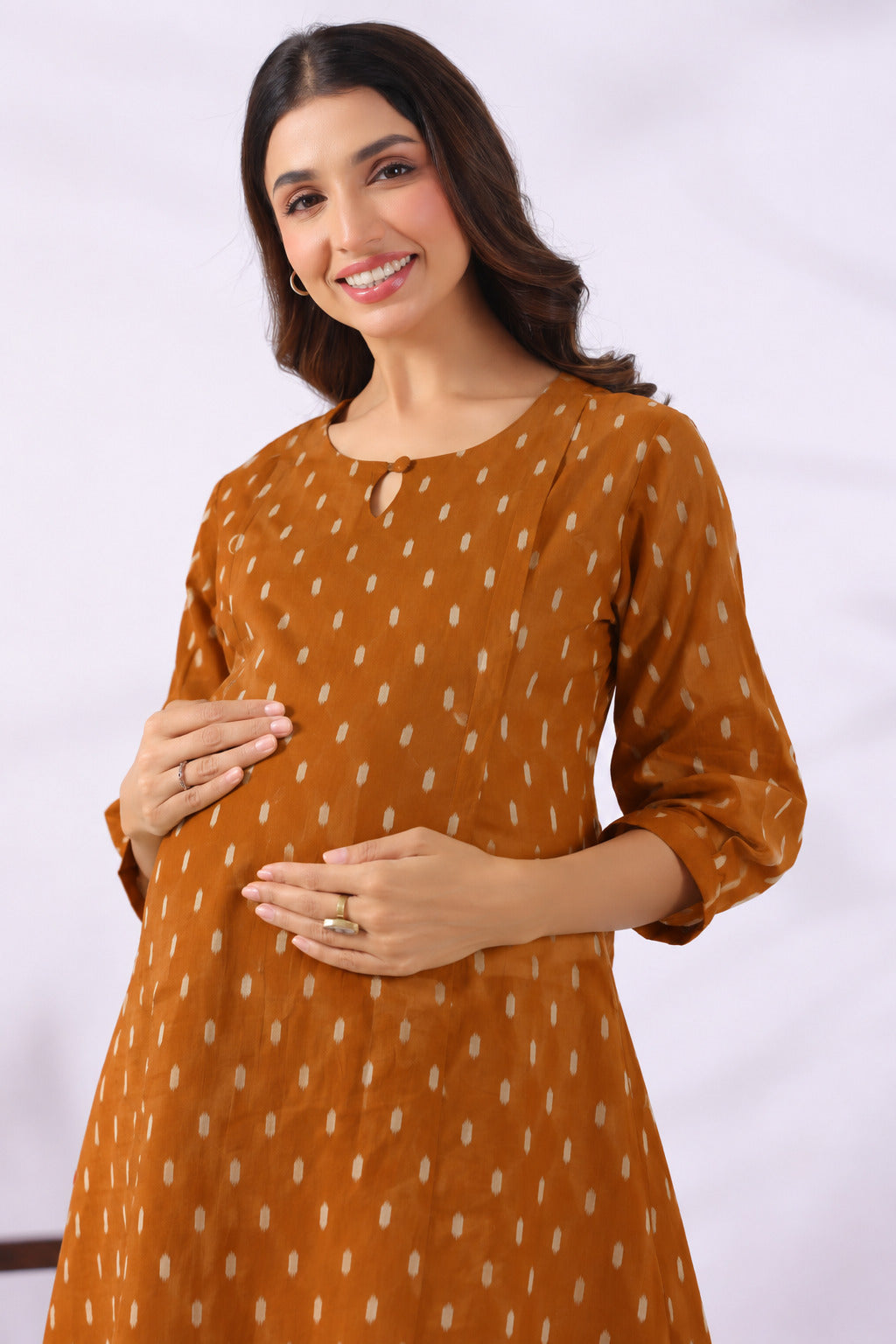 Mustard Loom Print Cotton Maternity - Nursing Co-ord Set
