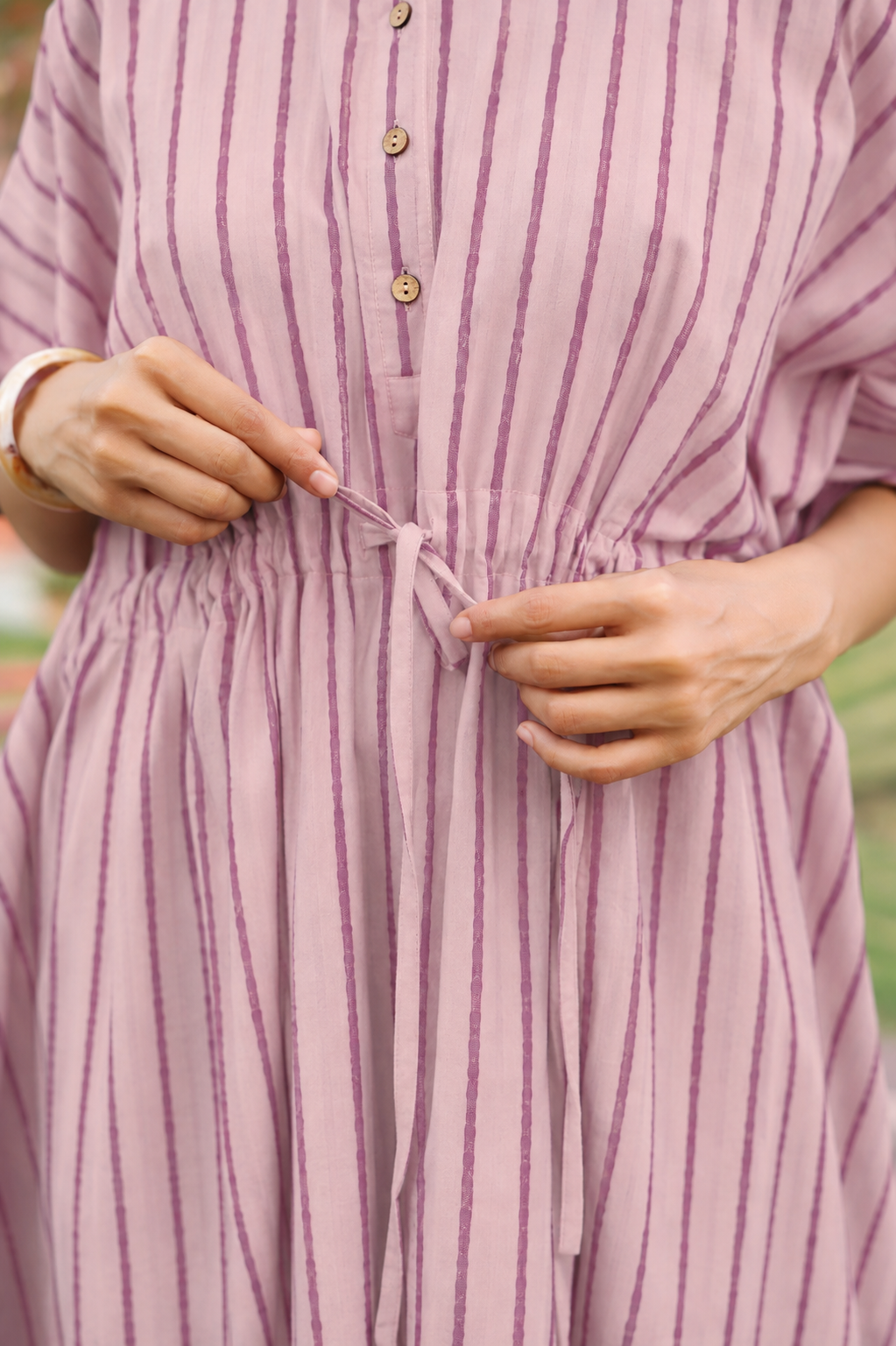 Lilac Dream Striped Cotton Kaftan ( One-Size )