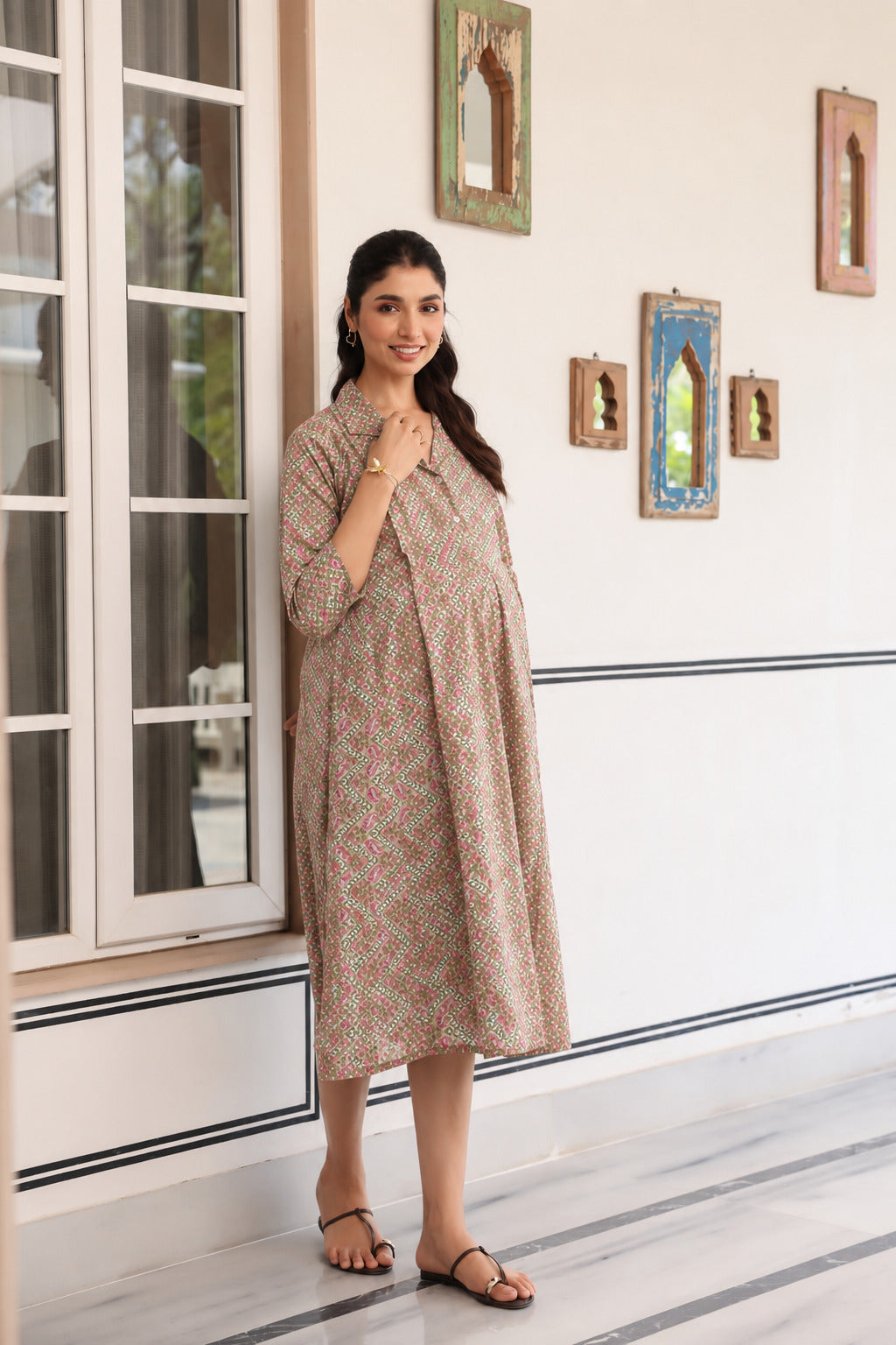 Roseleaf Paisley Cotton Maternity - Nursing Dress
