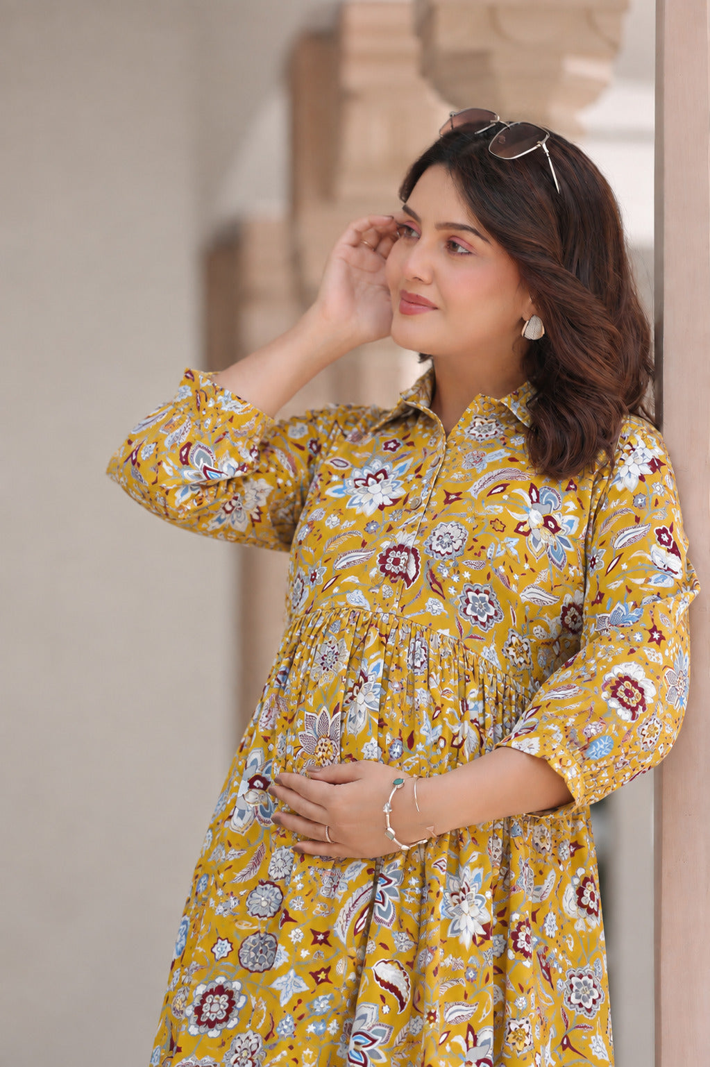 Wildflower Gold Cotton Maternity - Nursing Dress
