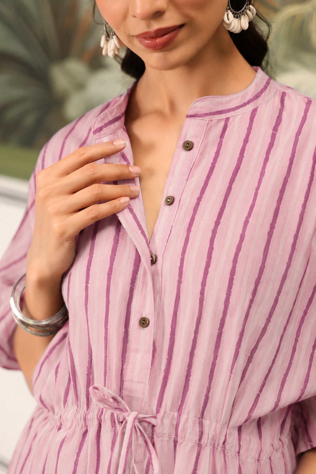Lilac Dream Striped Cotton Maternity - Nursing Kaftan ( One-Size )