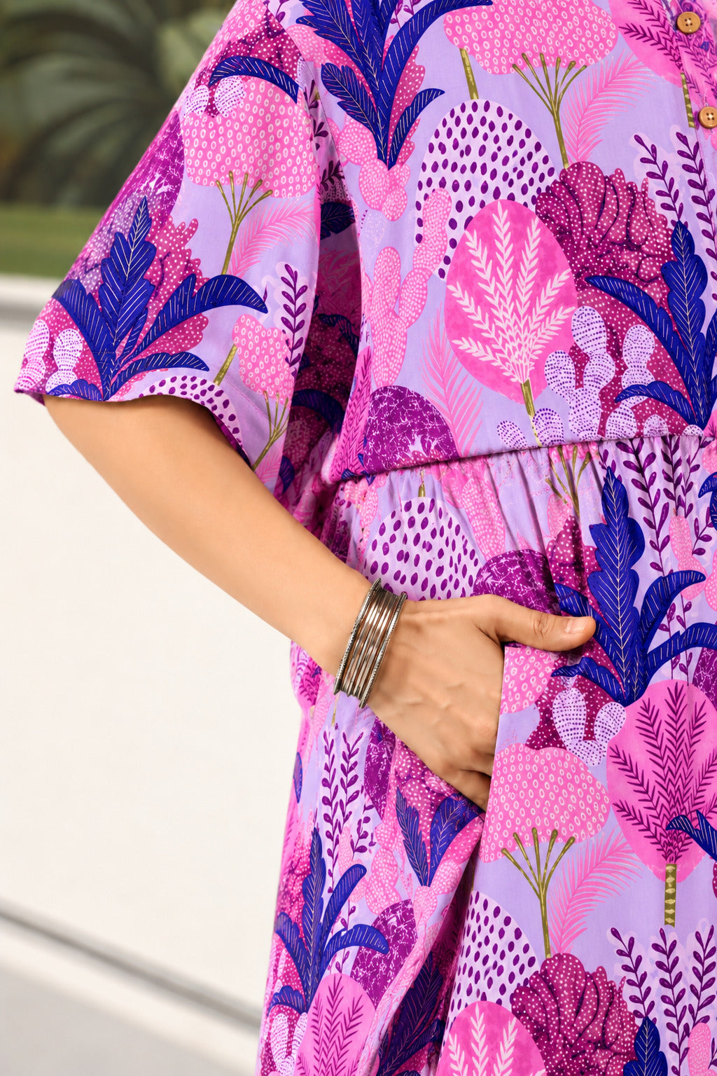 Lavender Bloom Garden Cotton Maternity - Nursing Kaftan ( One-Size )