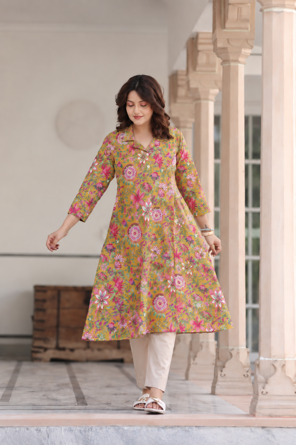 Sunshine Floral Cotton Maternity - Nursing Kurti
