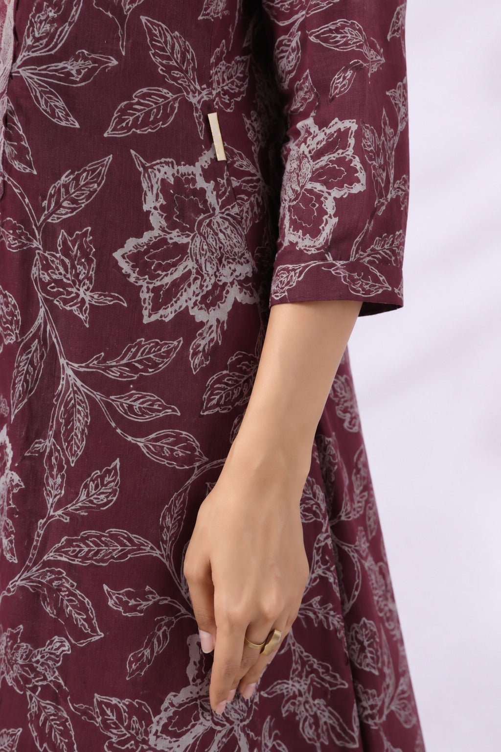 Plum Leaf Print Cotton Maternity - Nursing Co-ord Set