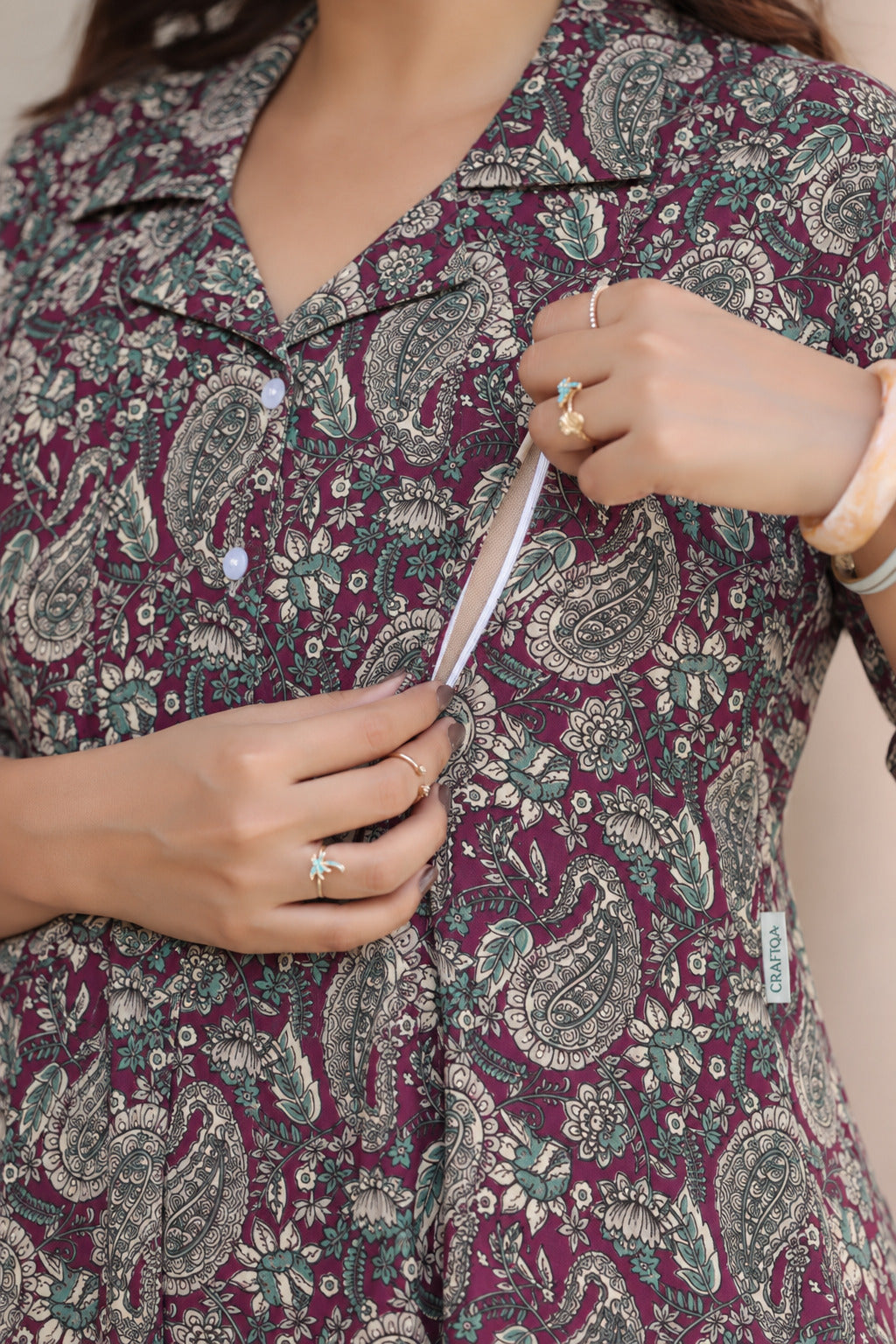 Burgundy Jaal Cotton Maternity - Nursing Dress
