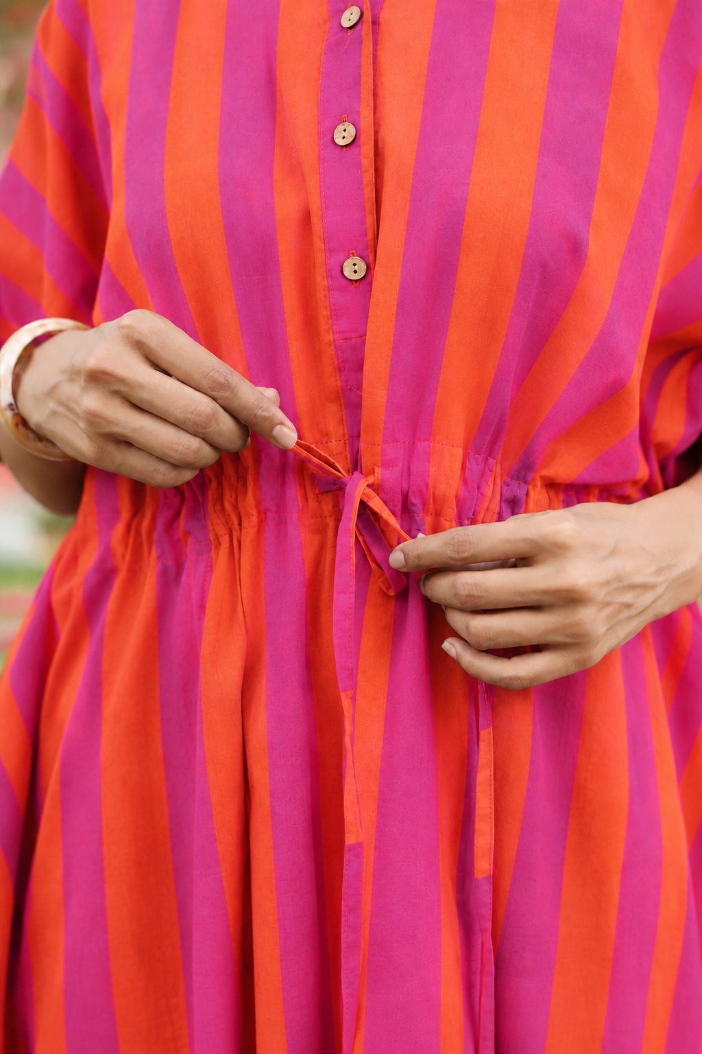 Rani Coral Stripes Cotton Kaftan ( One-Size )