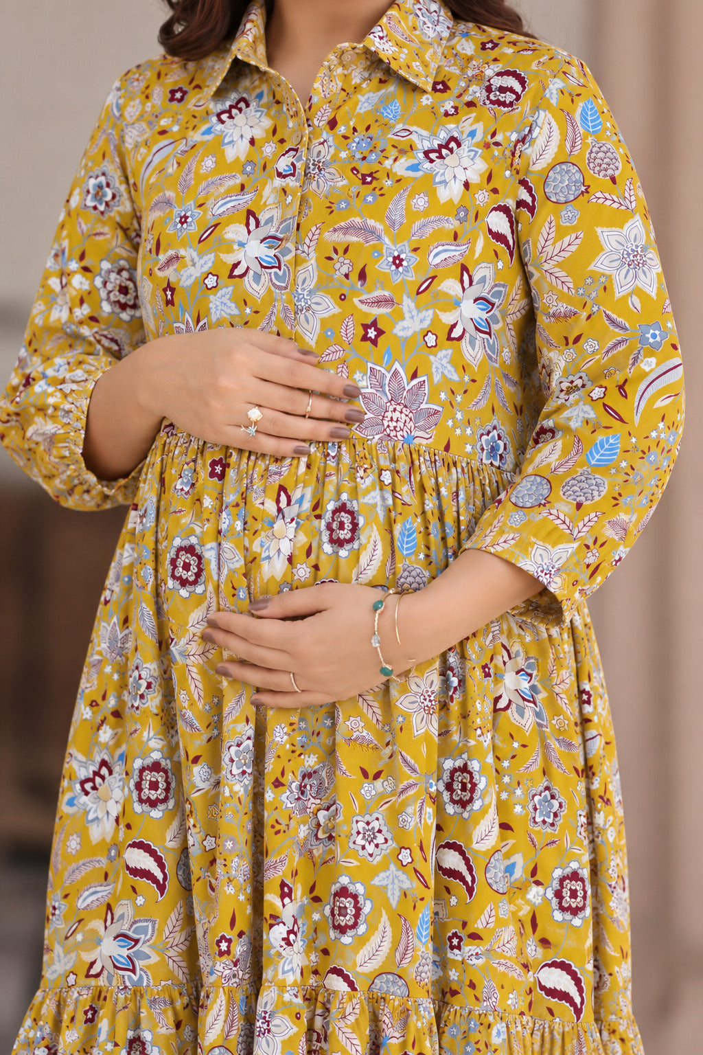 Wildflower Gold Cotton Maternity - Nursing Dress