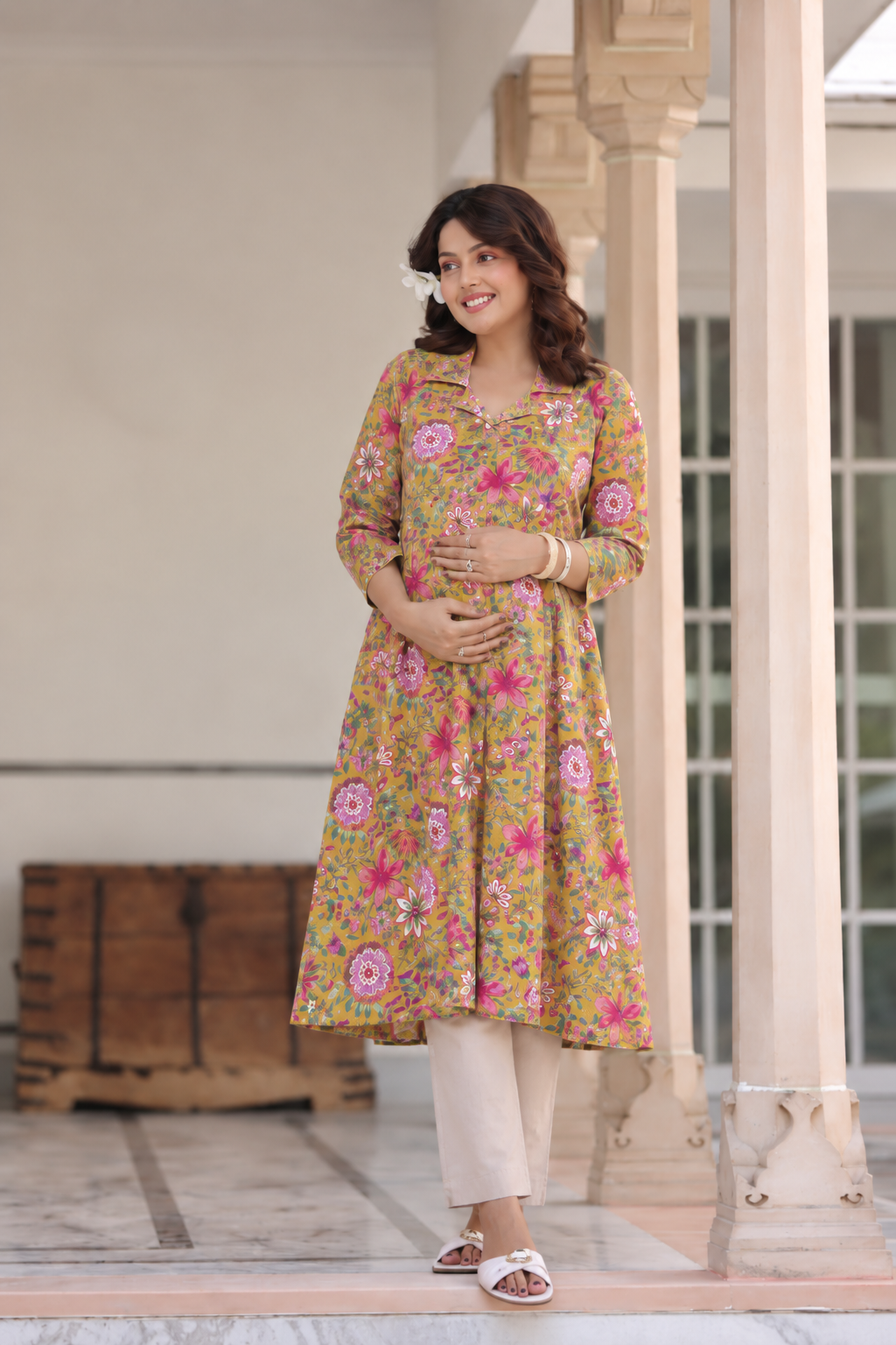 Sunshine Floral Cotton Maternity - Nursing Kurti