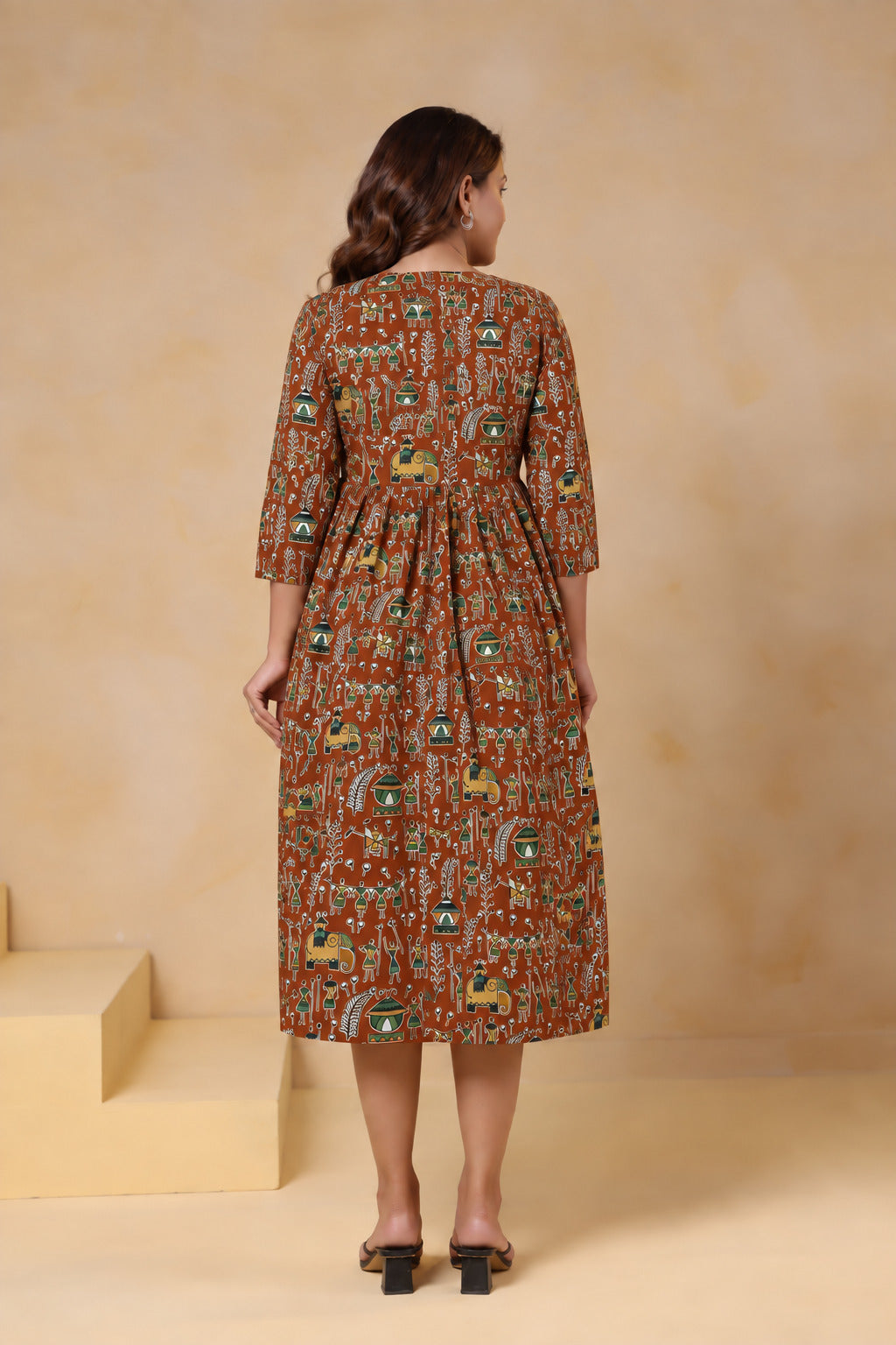 Rust Heritage Art Cotton Maternity - Nursing Dress