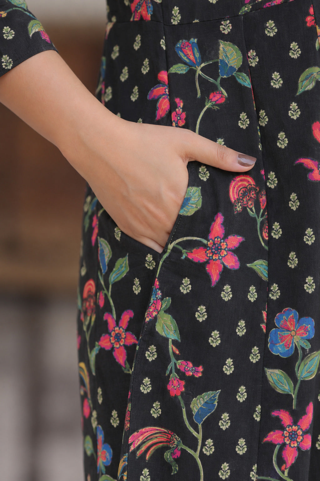 Wildflower Noir Cotton Maternity - Nursing Kurti
