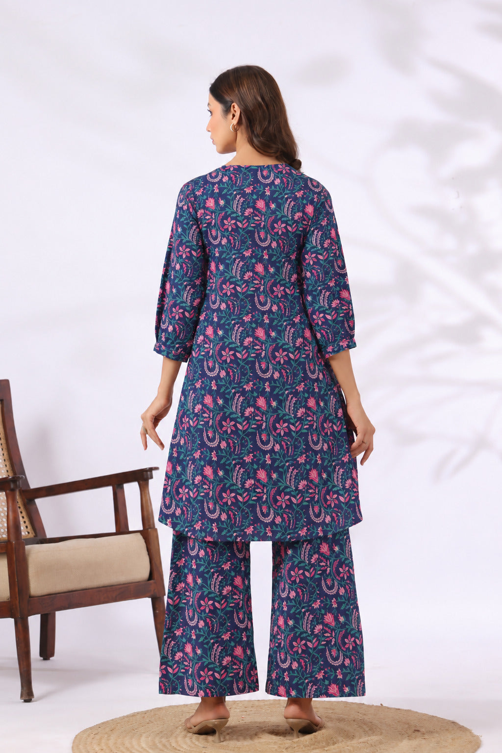 Vintage Blue Floral Cotton Maternity - Nursing Co-ord Set