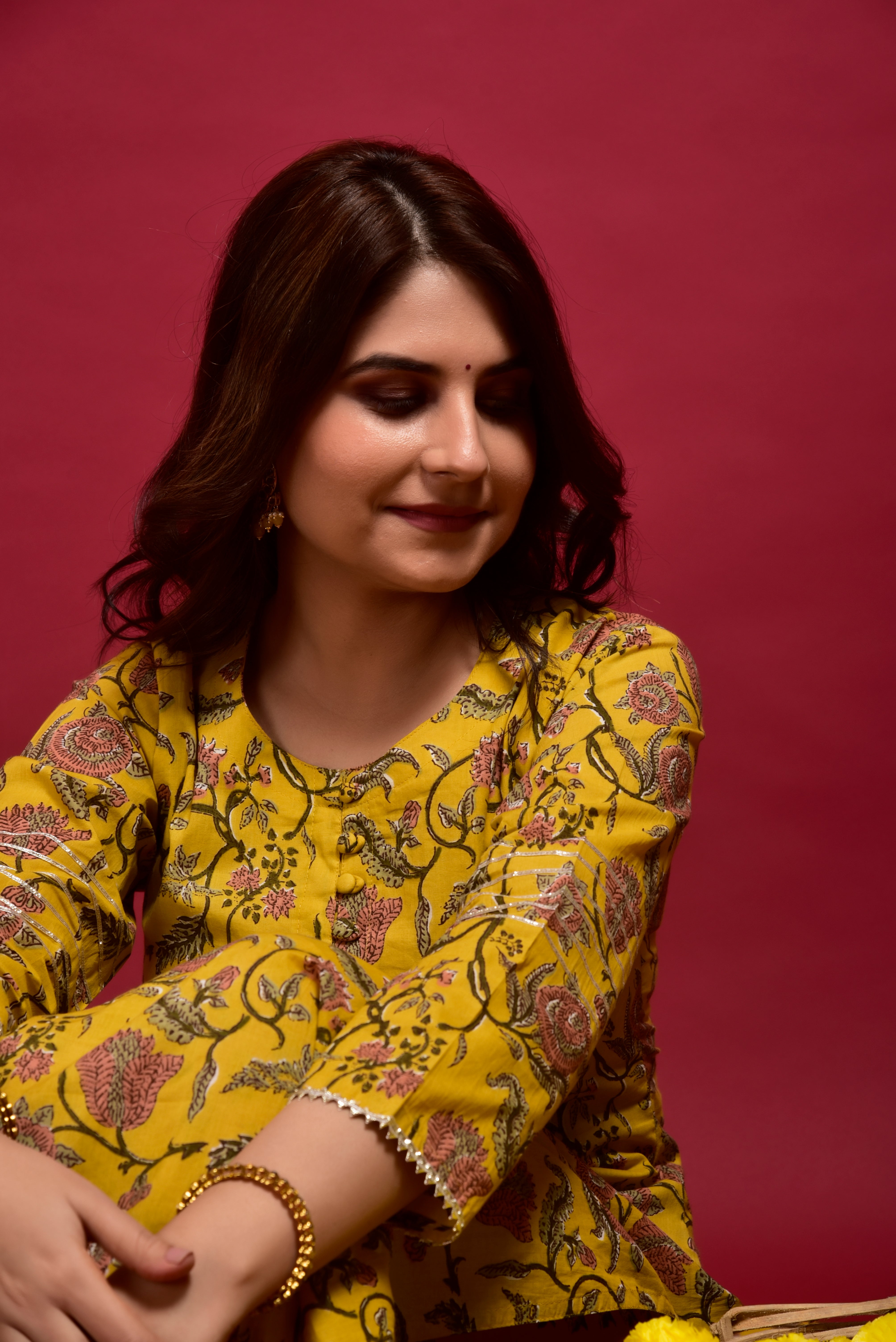 Goldenrod Jaal Cotton Kurta Pant Set