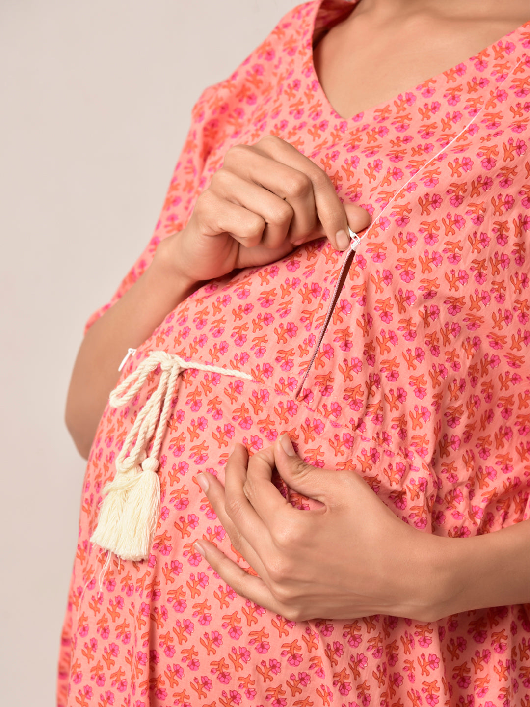 Peach Bud Cotton Maternity - Nursing Kaftan ( One-Size )