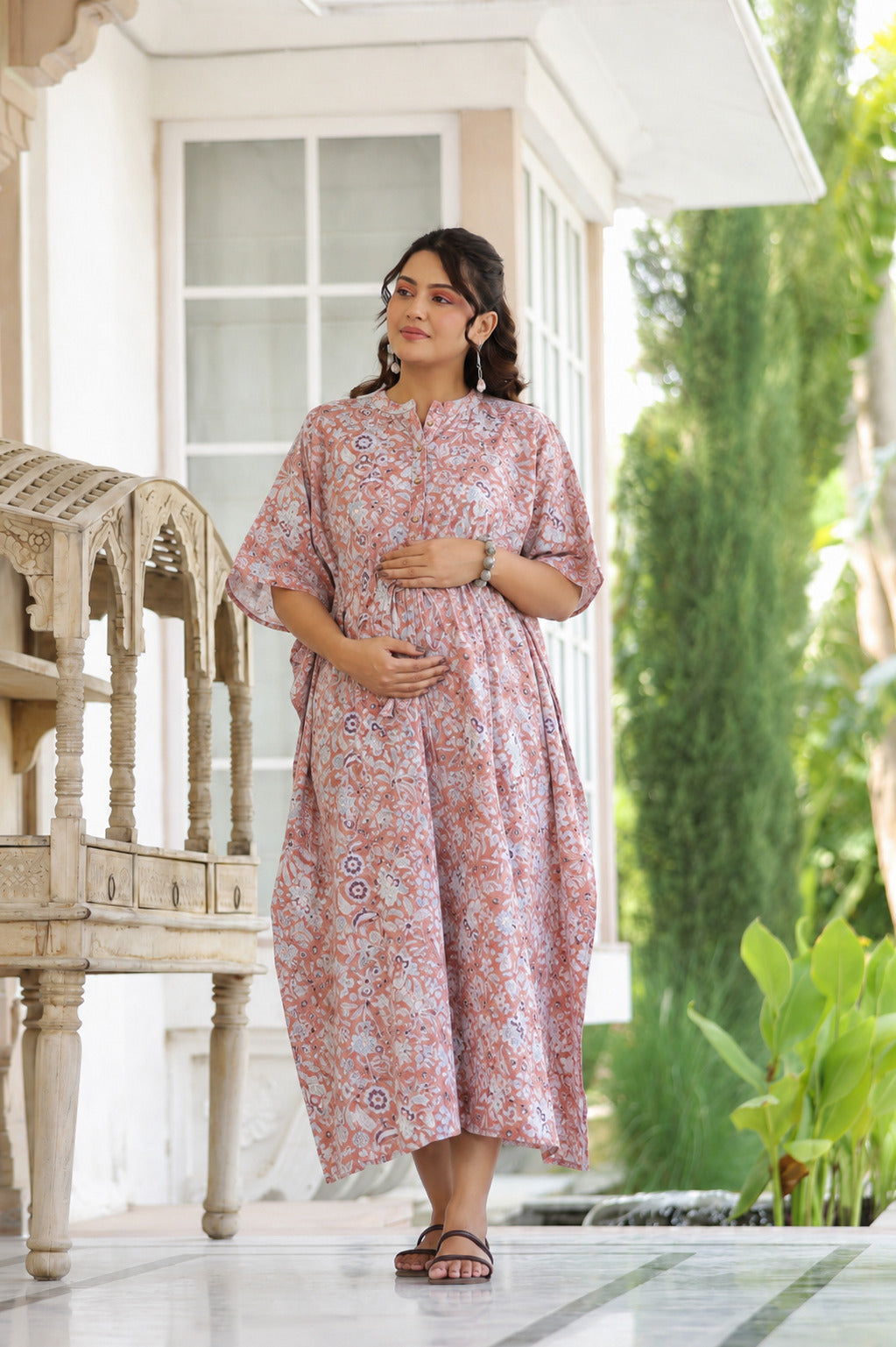 Rustic Petals Cotton Maternity - Nursing Kaftan ( One-Size )