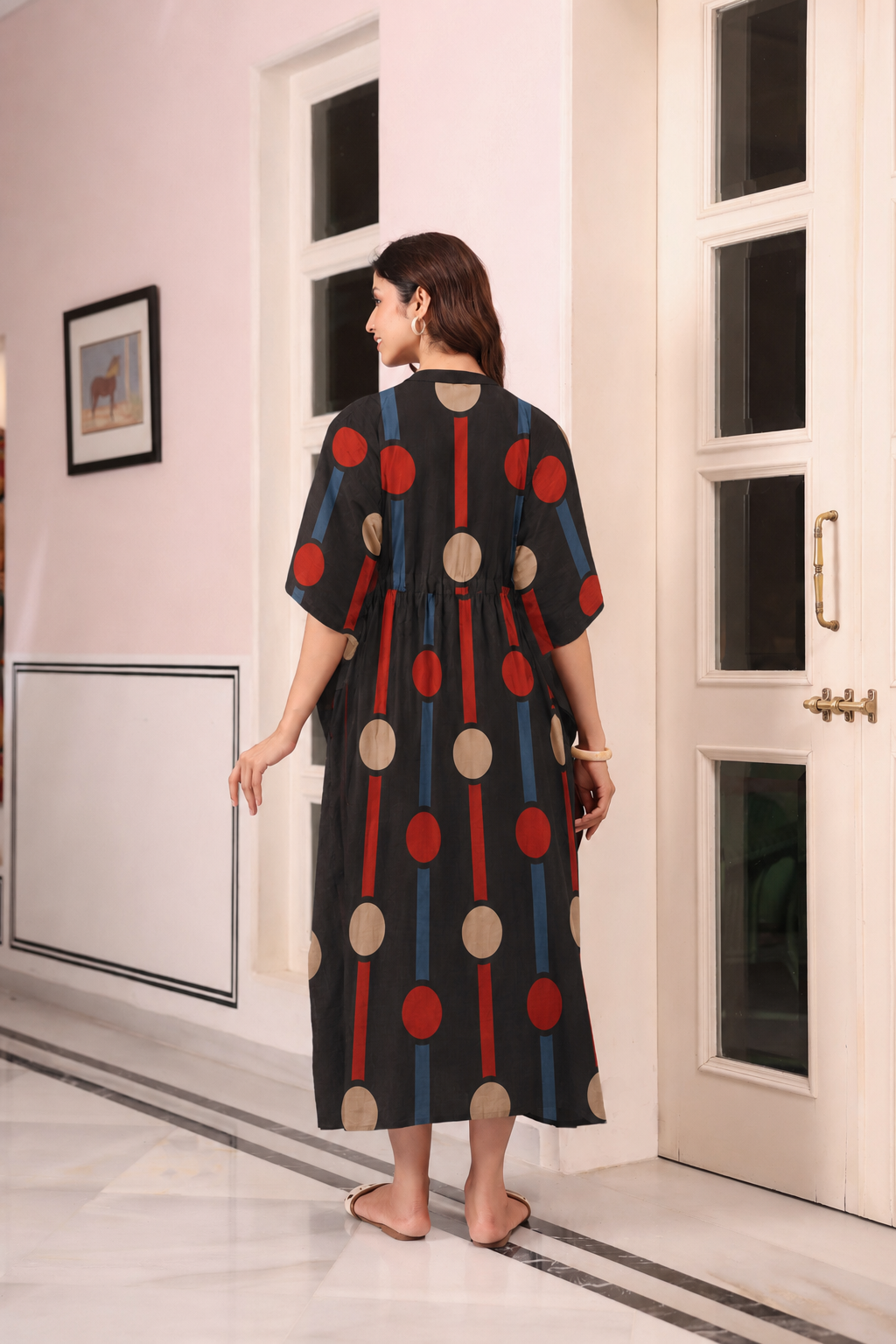 Black Geometric Ajrakh Cotton Kaftan ( One-Size )