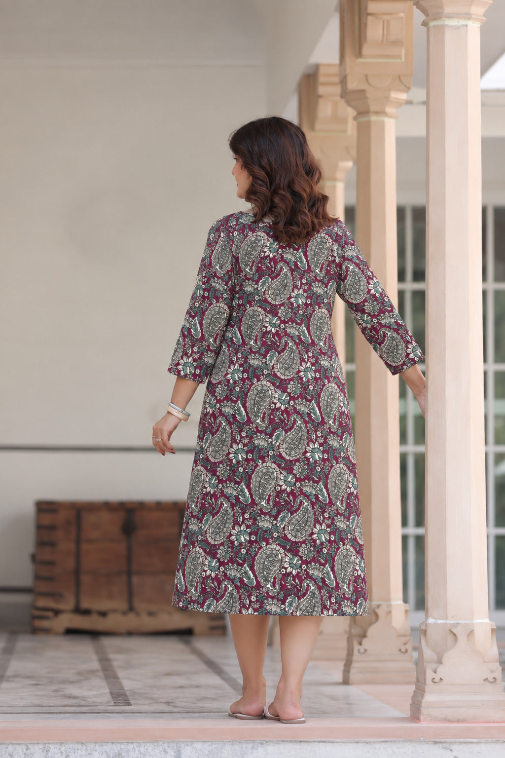 Burgundy Jaal Cotton Maternity - Nursing Dress