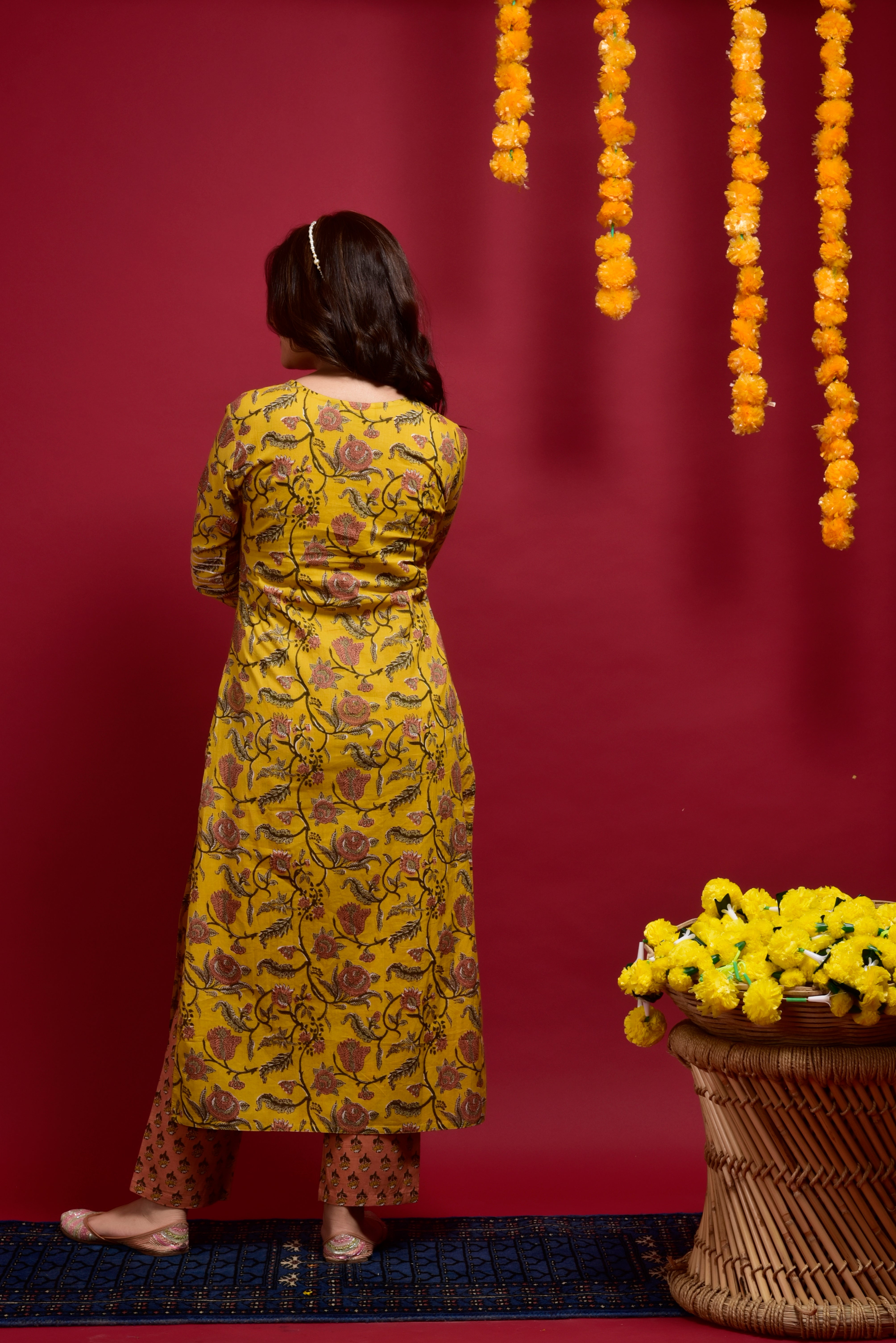 Goldenrod Jaal Cotton Kurta Pant Set