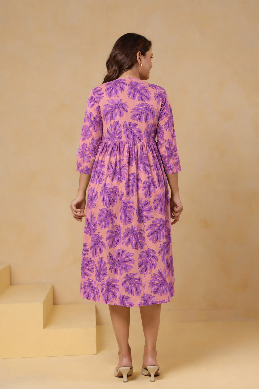 Tropical Violet Palm Cotton Maternity - Nursing Dress