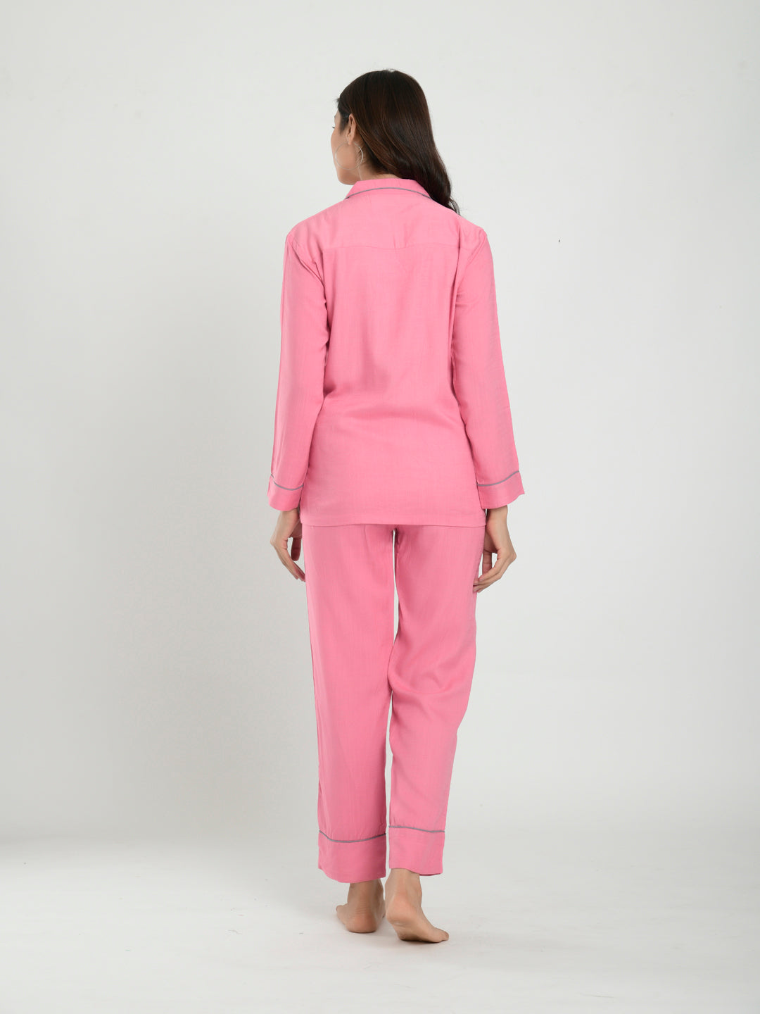 Baby Pink Solid Cotton Loungewear Set