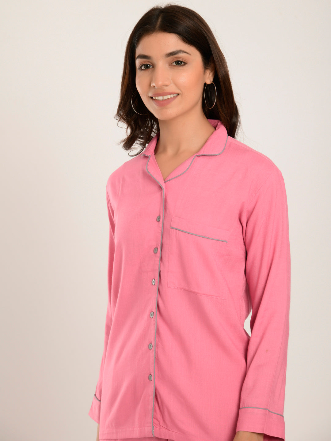Baby Pink Solid Cotton Loungewear Set