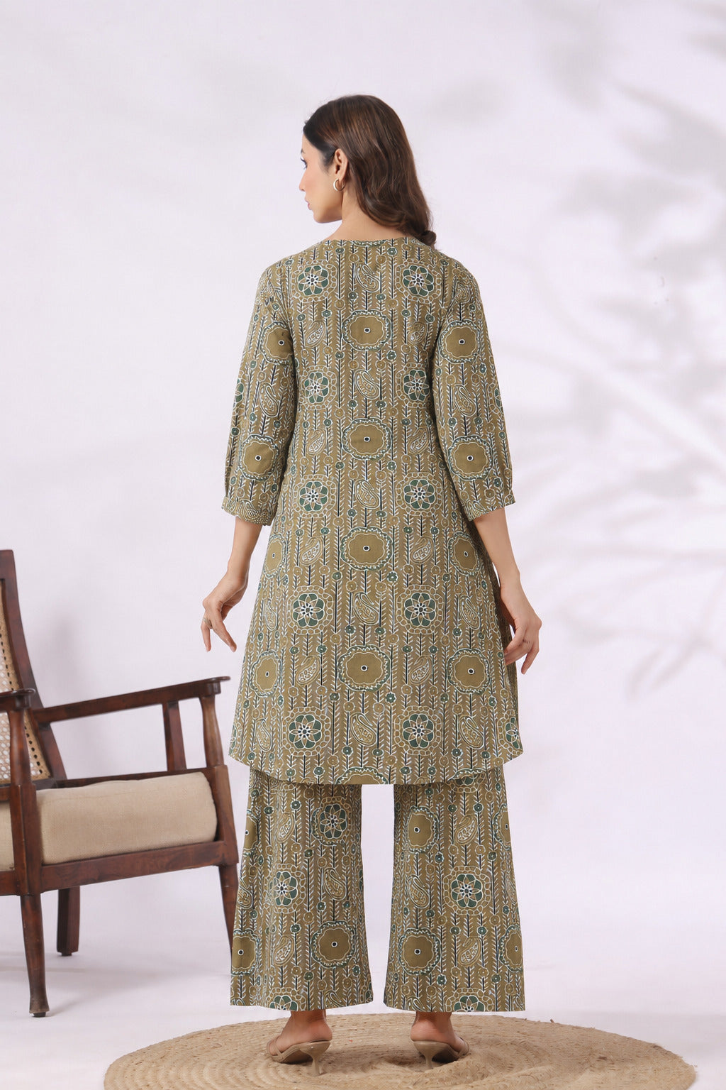 Olive Kalamkari Cotton Maternity - Nursing Co-ord Set