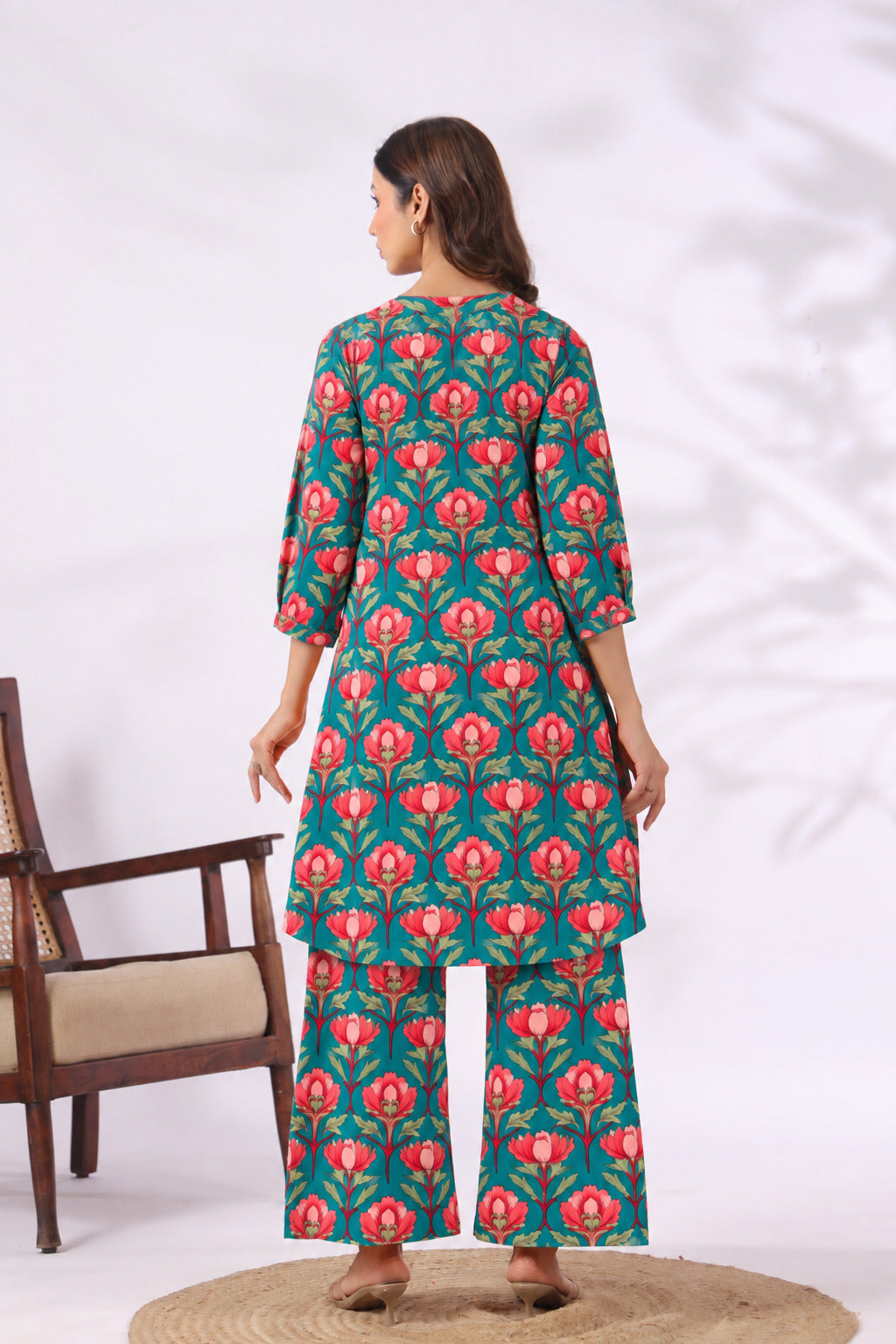 Gulbahar Teal Cotton Maternity - Nursing Co-ord Set