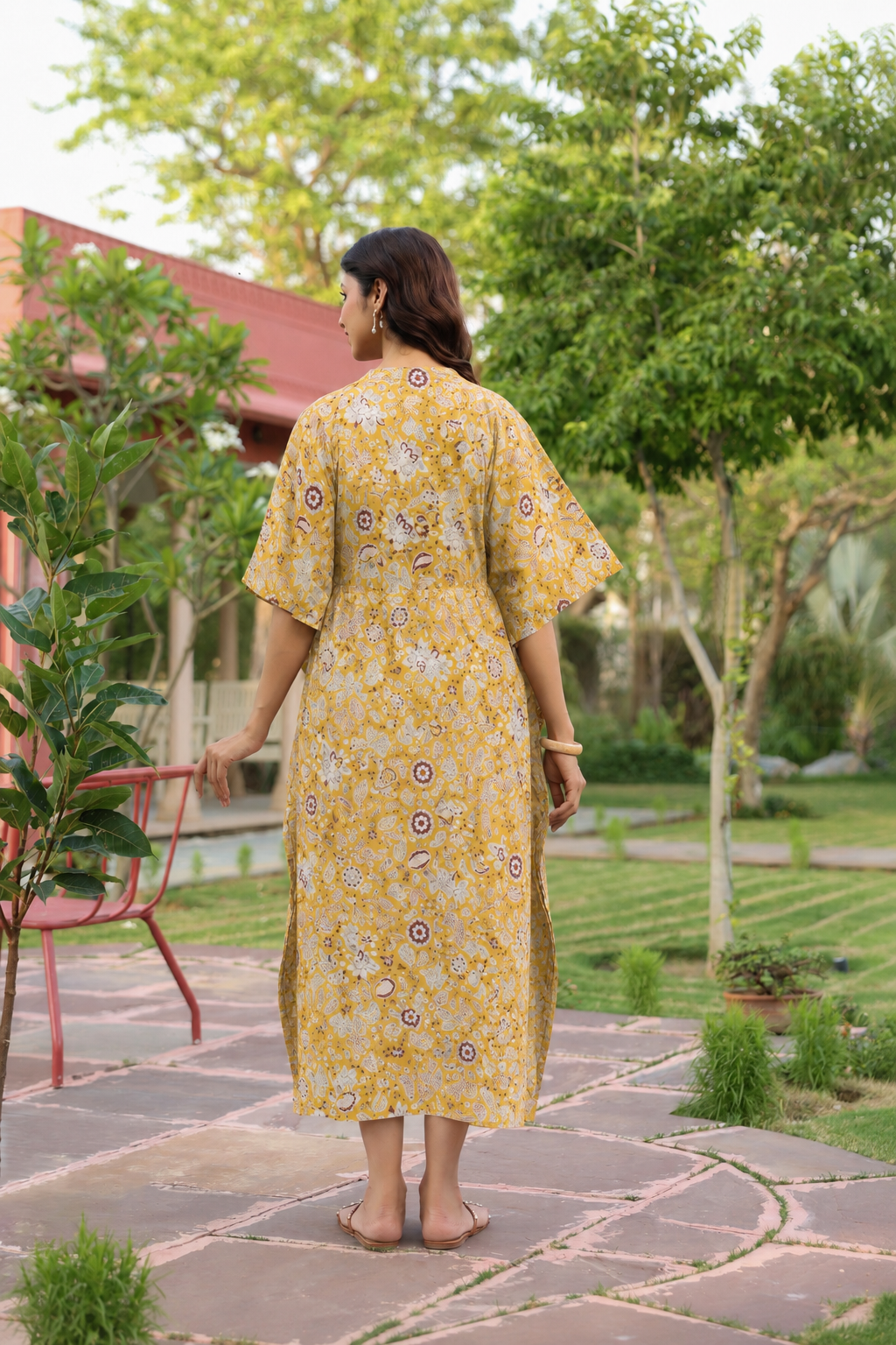 Wildflower Gold Cotton Kaftan ( One-Size )