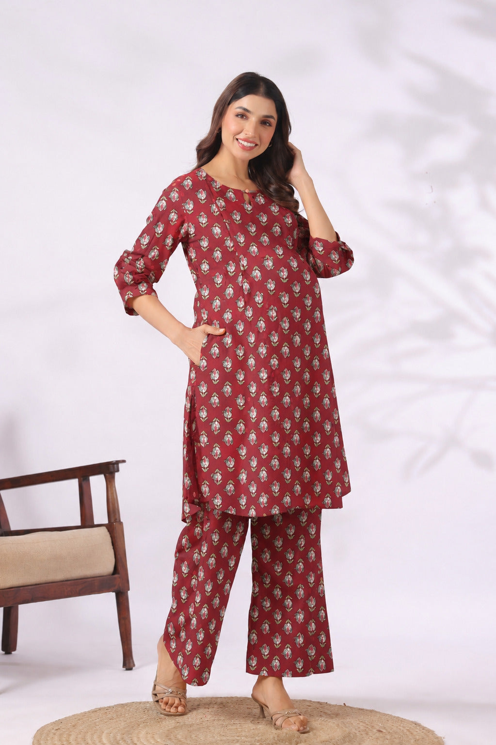 Red Petal Cotton Maternity - Nursing Co-ord Set