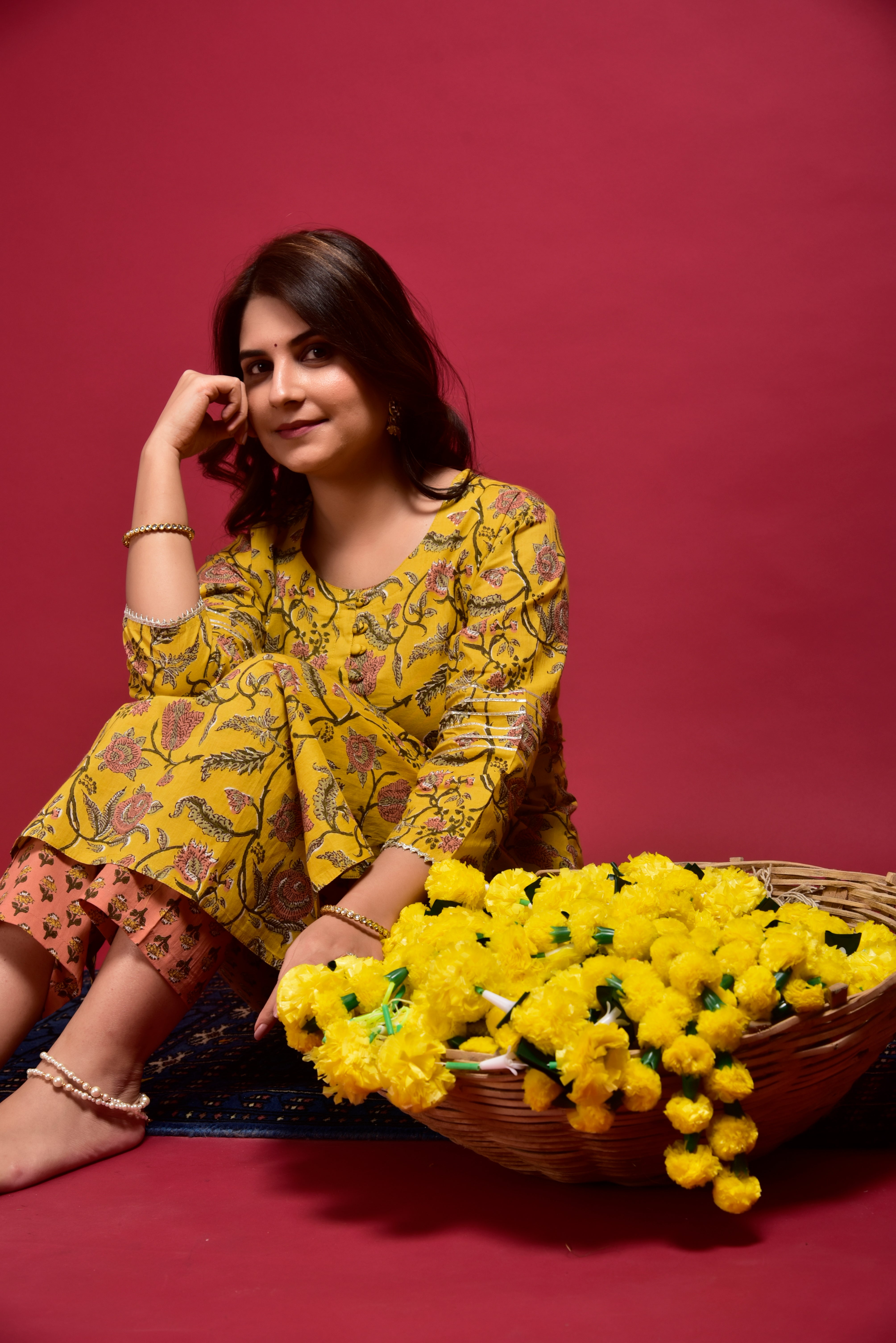 Goldenrod Jaal Cotton Kurta Pant Set