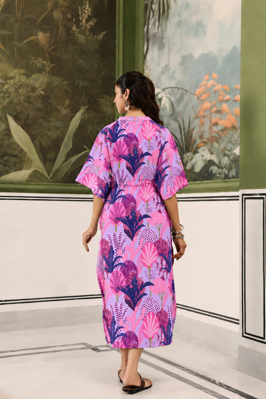 Lavender Bloom Garden Cotton Maternity - Nursing Kaftan ( One-Size )