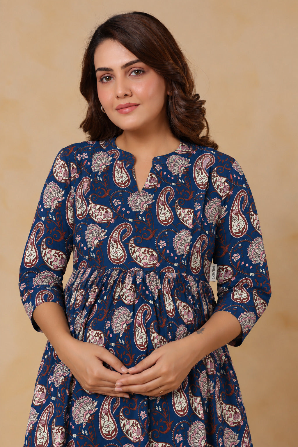 Indigo Kalamkari Buta Cotton Maternity - Nursing Kurti