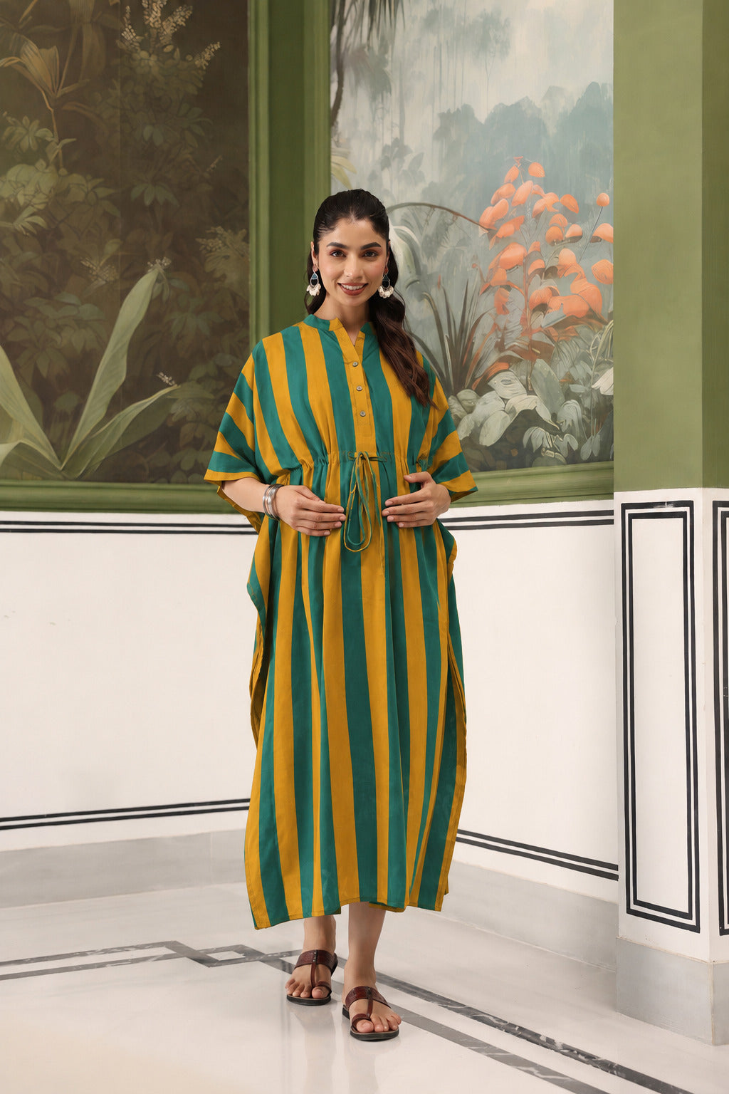 Prism Stripe Cotton Maternity - Nursing Kaftan ( One-Size )