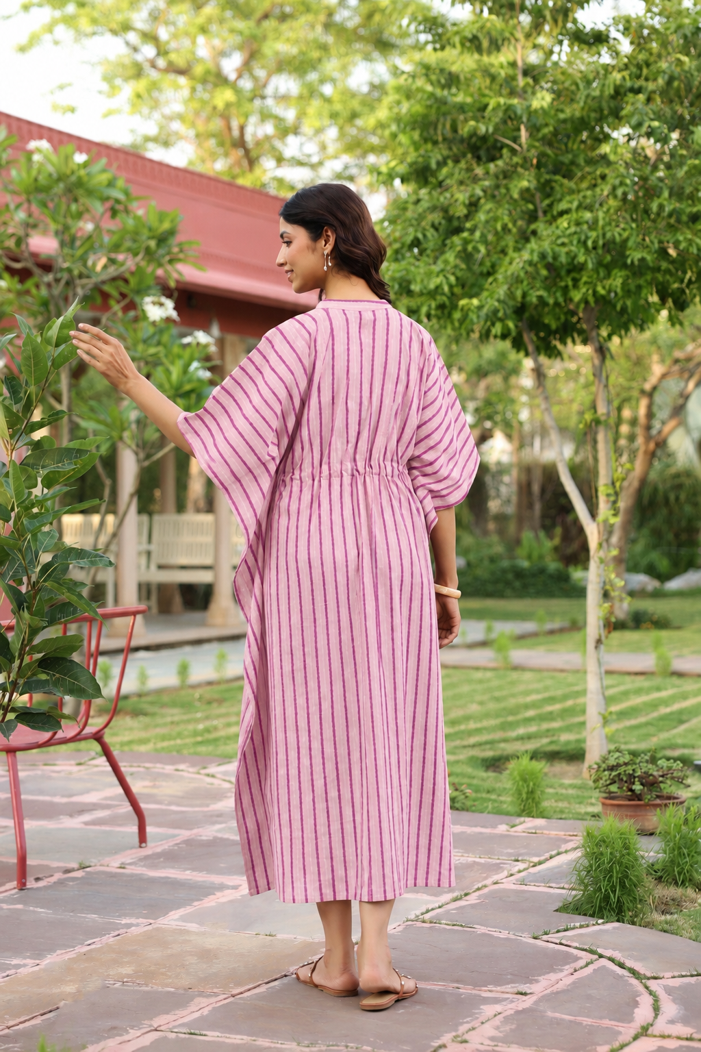 Lilac Dream Striped Cotton Kaftan ( One-Size )