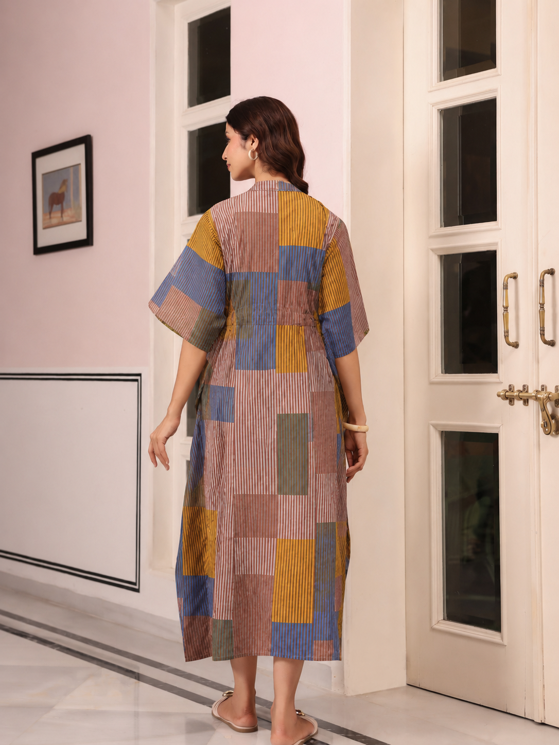 Ocean Blue Multi Panelled Cotton Kaftan ( One-Size )