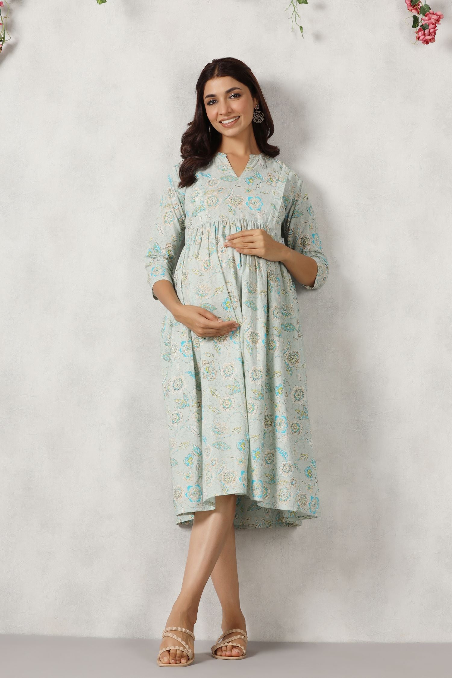 Iceberg Floral Cotton Maternity - Nursing Dress