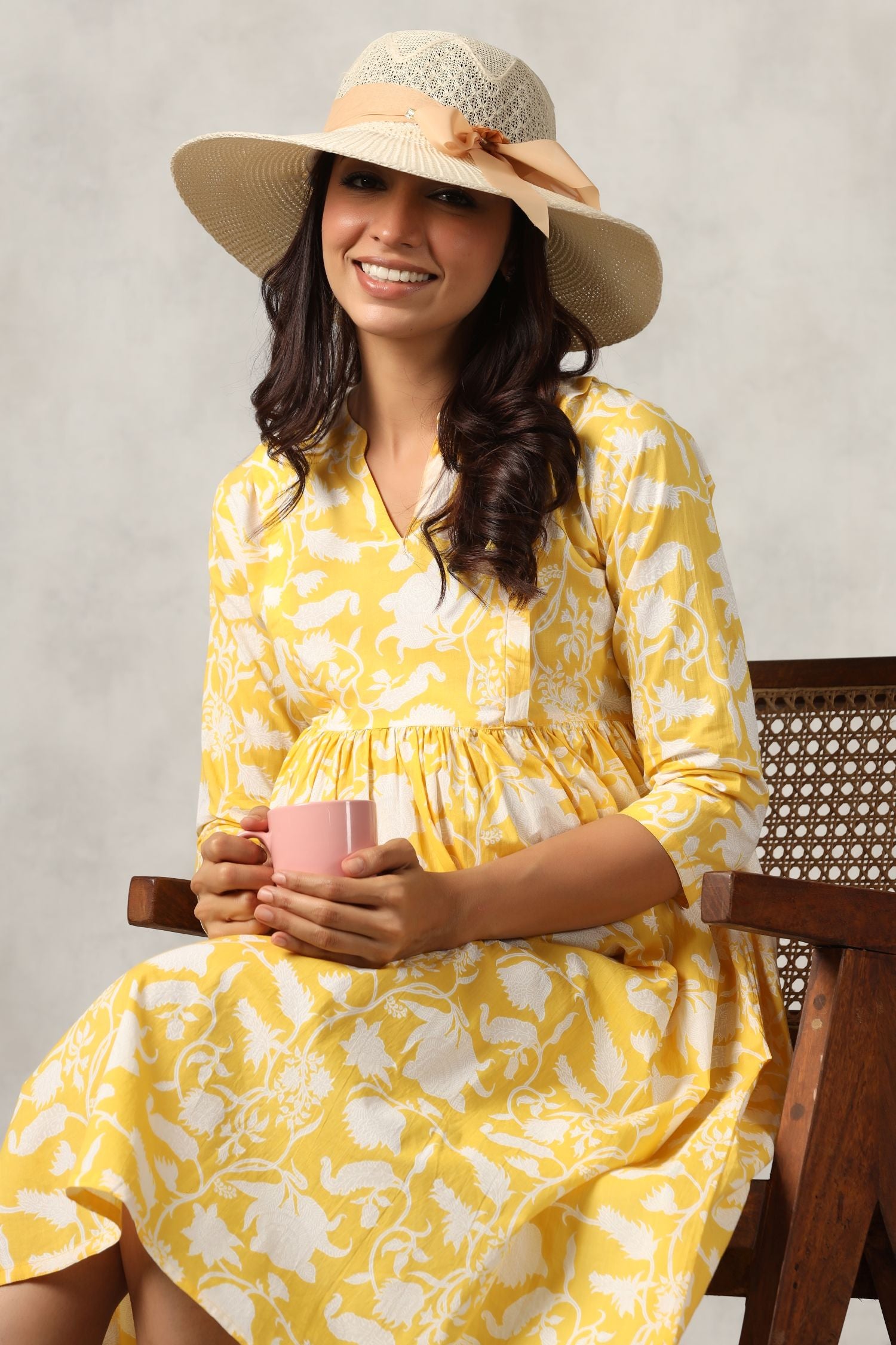 Sunkissed Yellow Floral Cotton Maternity - Nursing Dress