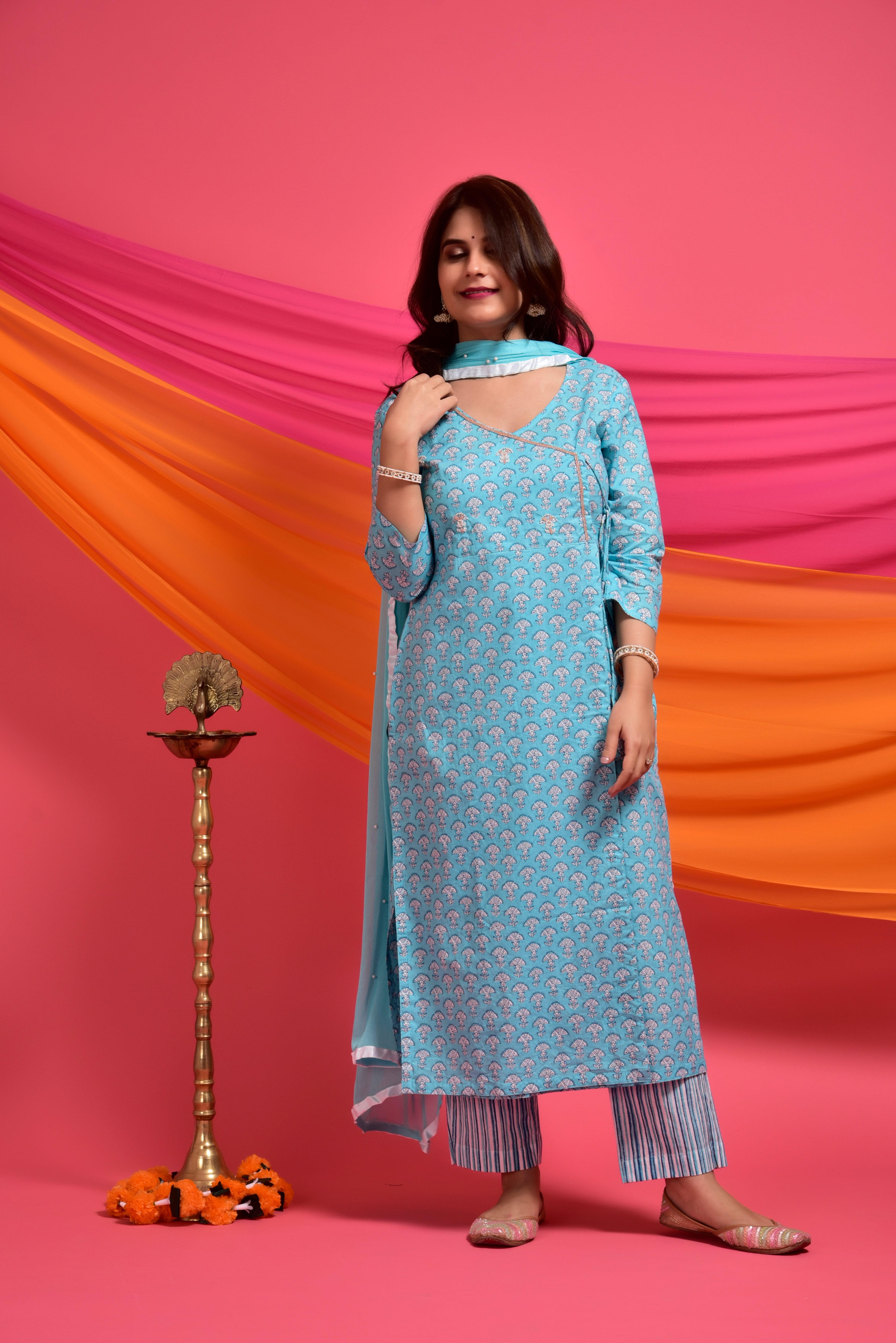 Maya Blue Booti Cotton Suit
