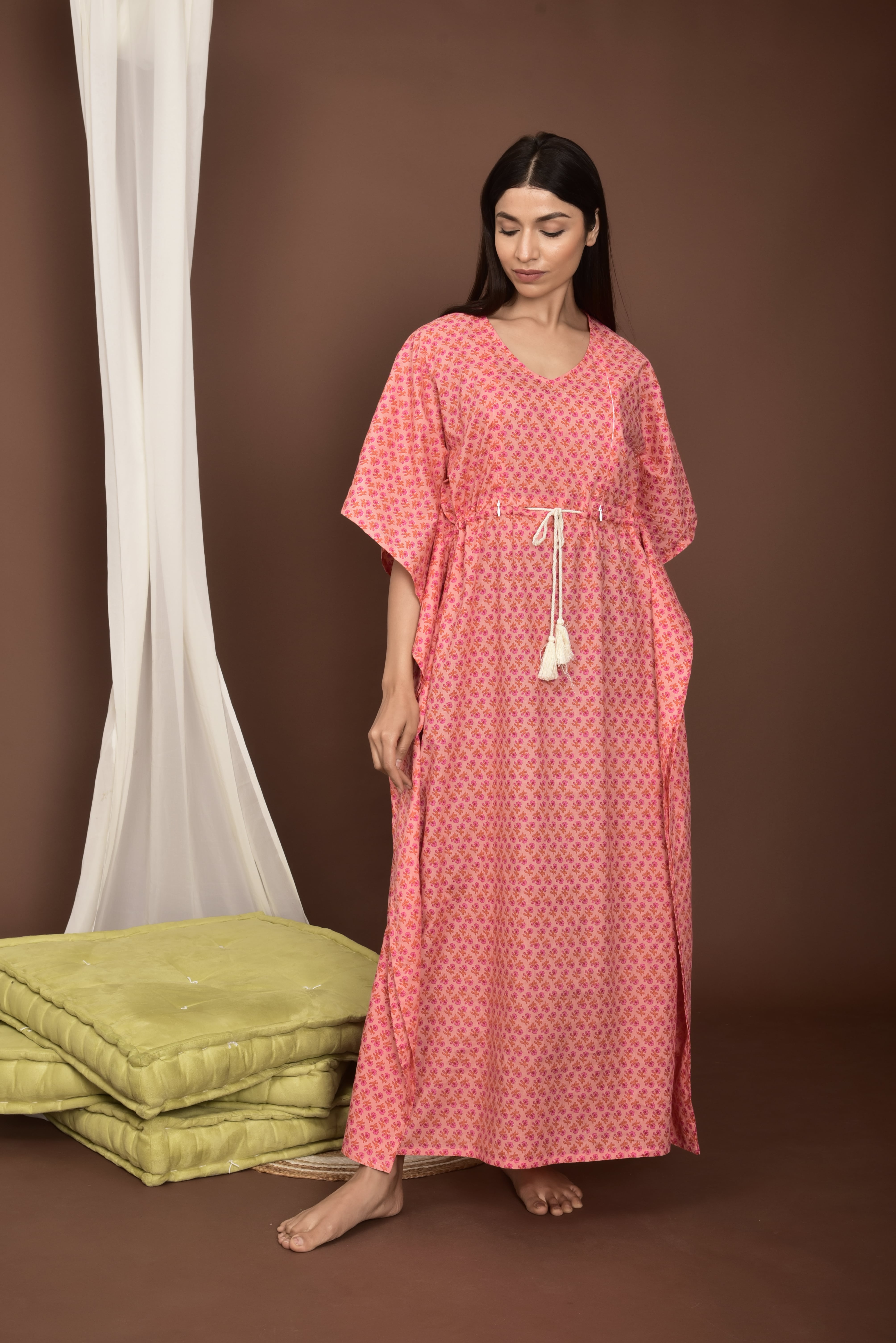 Peach Bud Cotton Maternity - Nursing Kaftan ( One-Size )