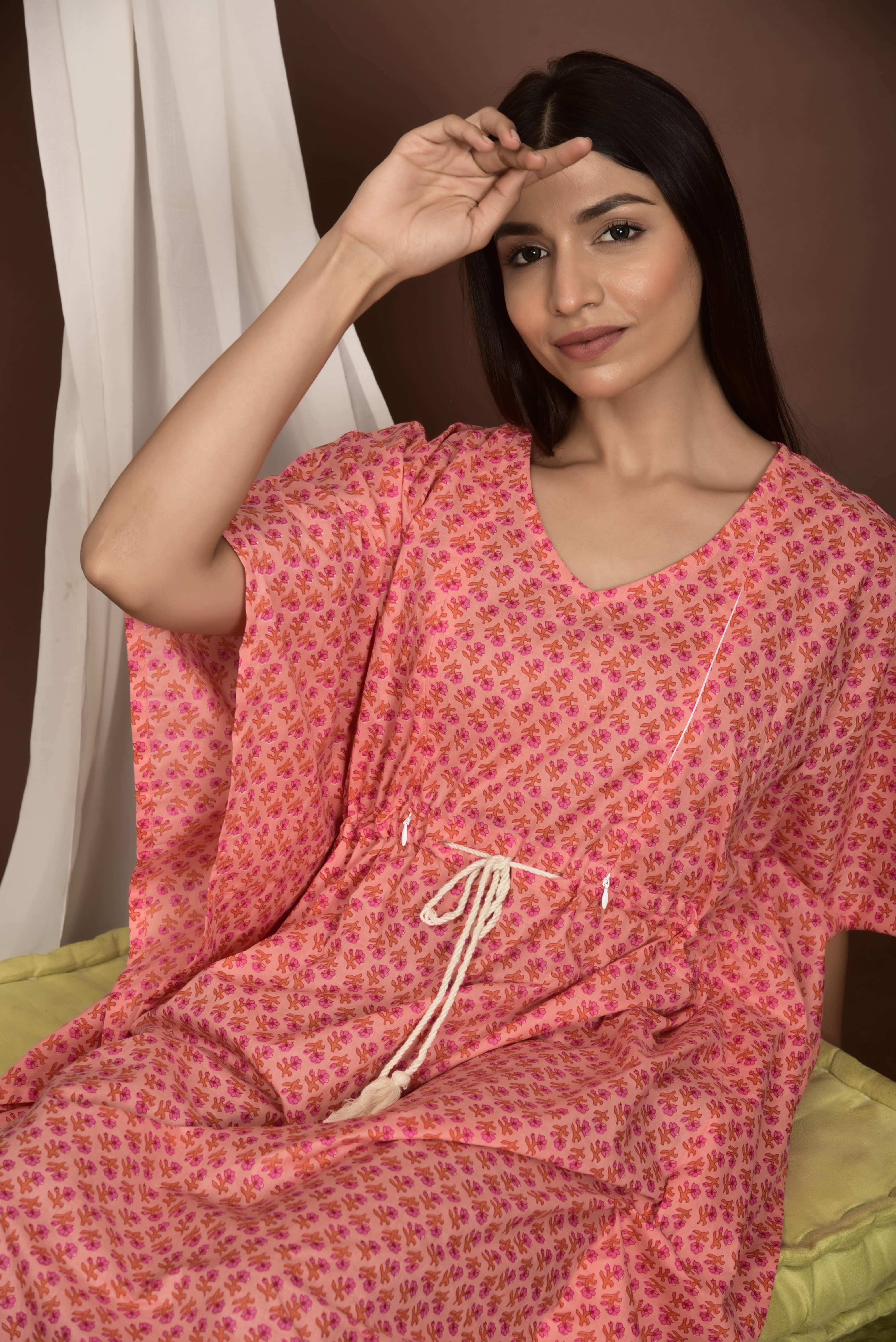 Peach Bud Cotton Maternity - Nursing Kaftan ( One-Size )