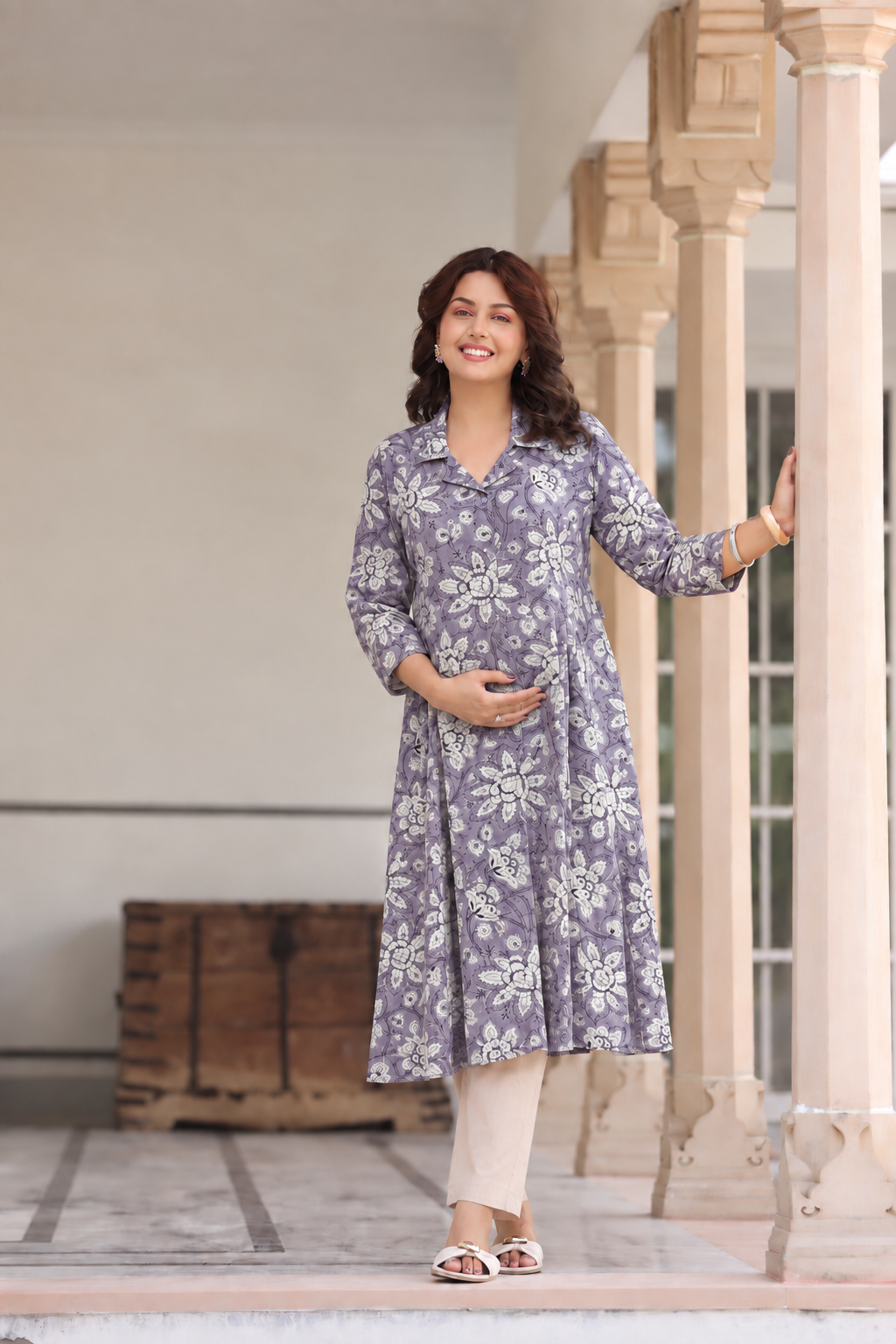 Moonlit Florals Cotton Maternity - Nursing Kurti