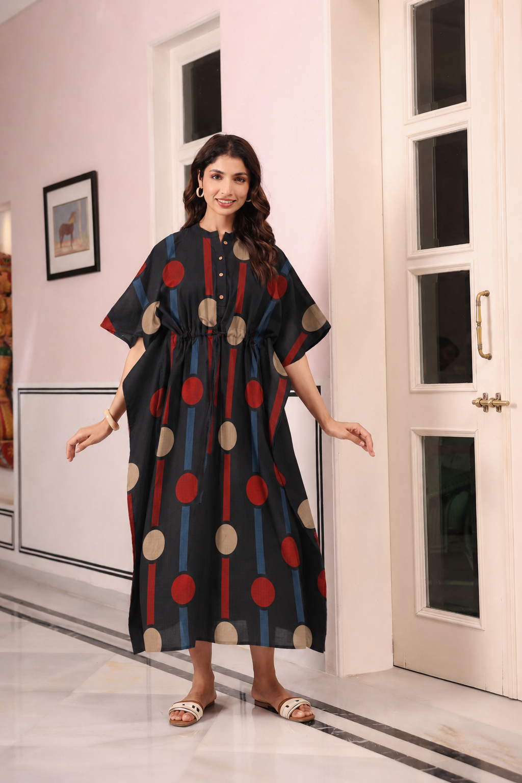 Black Geometric Ajrakh Cotton Kaftan ( One-Size )